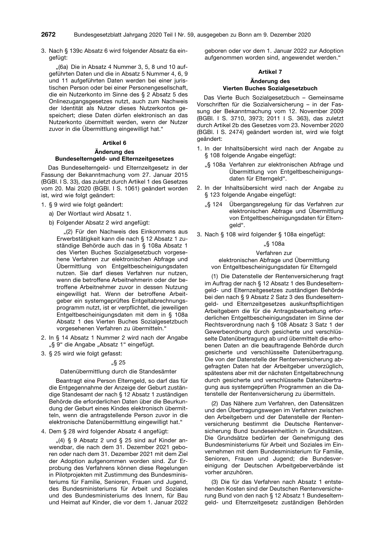 BGBl. 2020, Seite 2672 — Originalseite als Abbildung