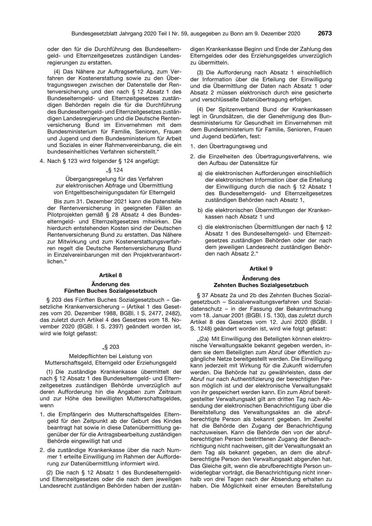 BGBl. 2020, Seite 2673 — Originalseite als Abbildung