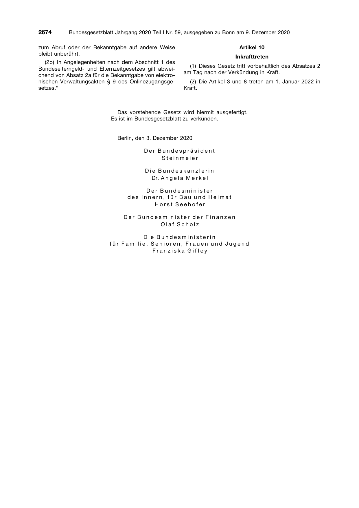 BGBl. 2020, Seite 2674 — Originalseite als Abbildung