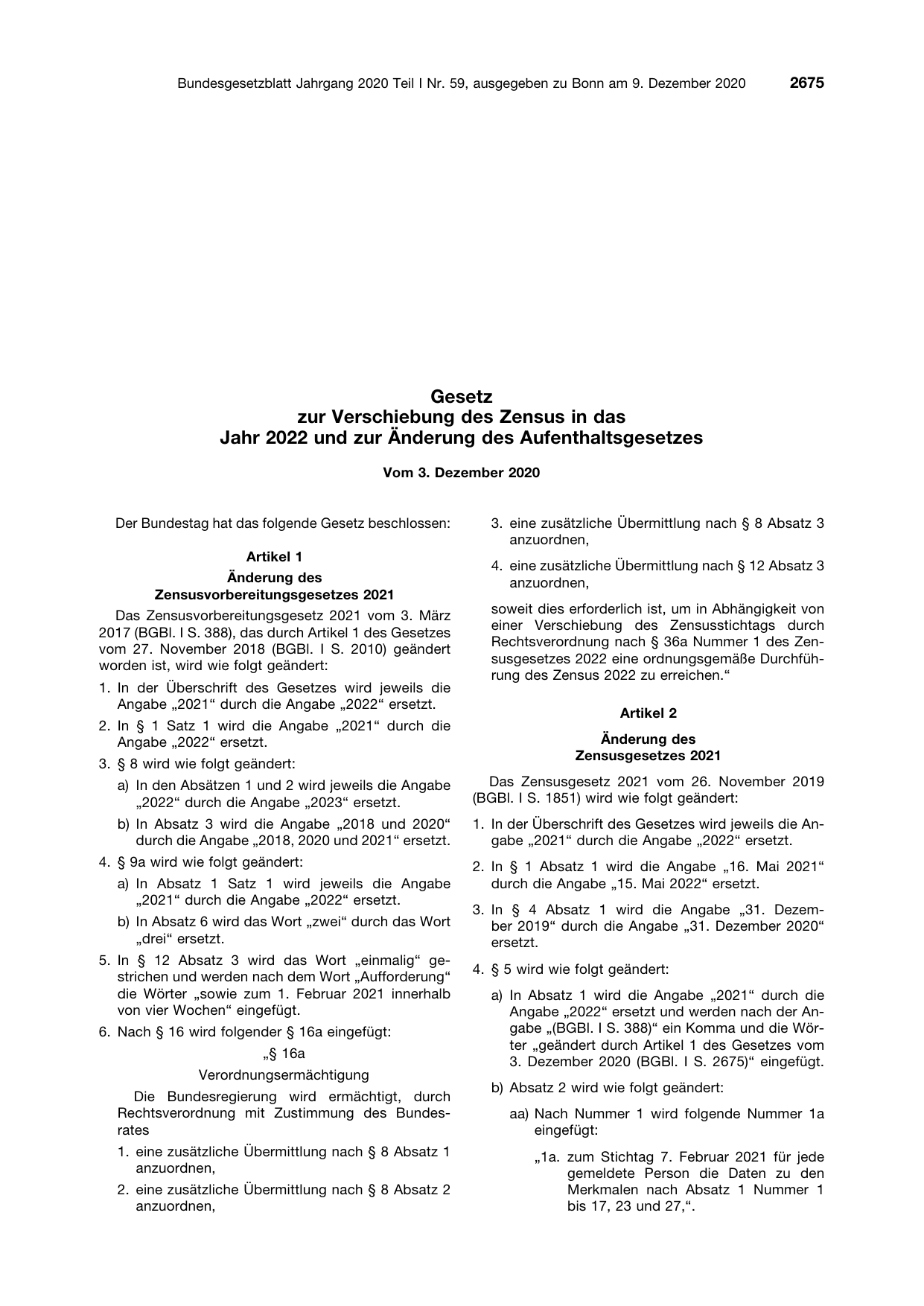 BGBl. 2020, Seite 2675 — Originalseite als Abbildung