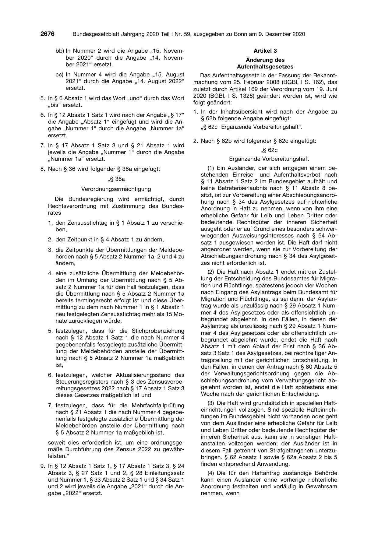 BGBl. 2020, Seite 2676 — Originalseite als Abbildung