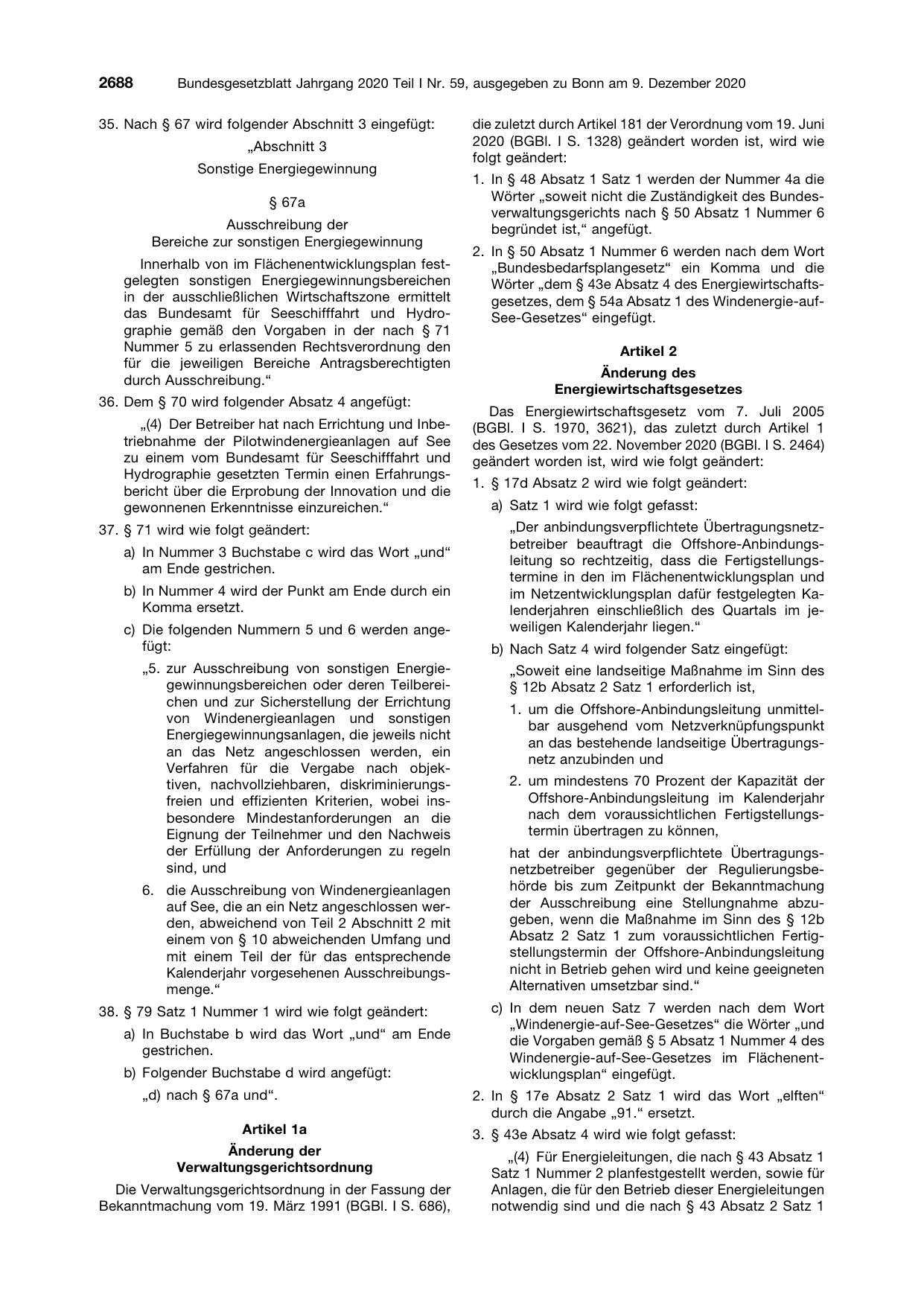 BGBl. 2020, Seite 2688 — Originalseite als Abbildung