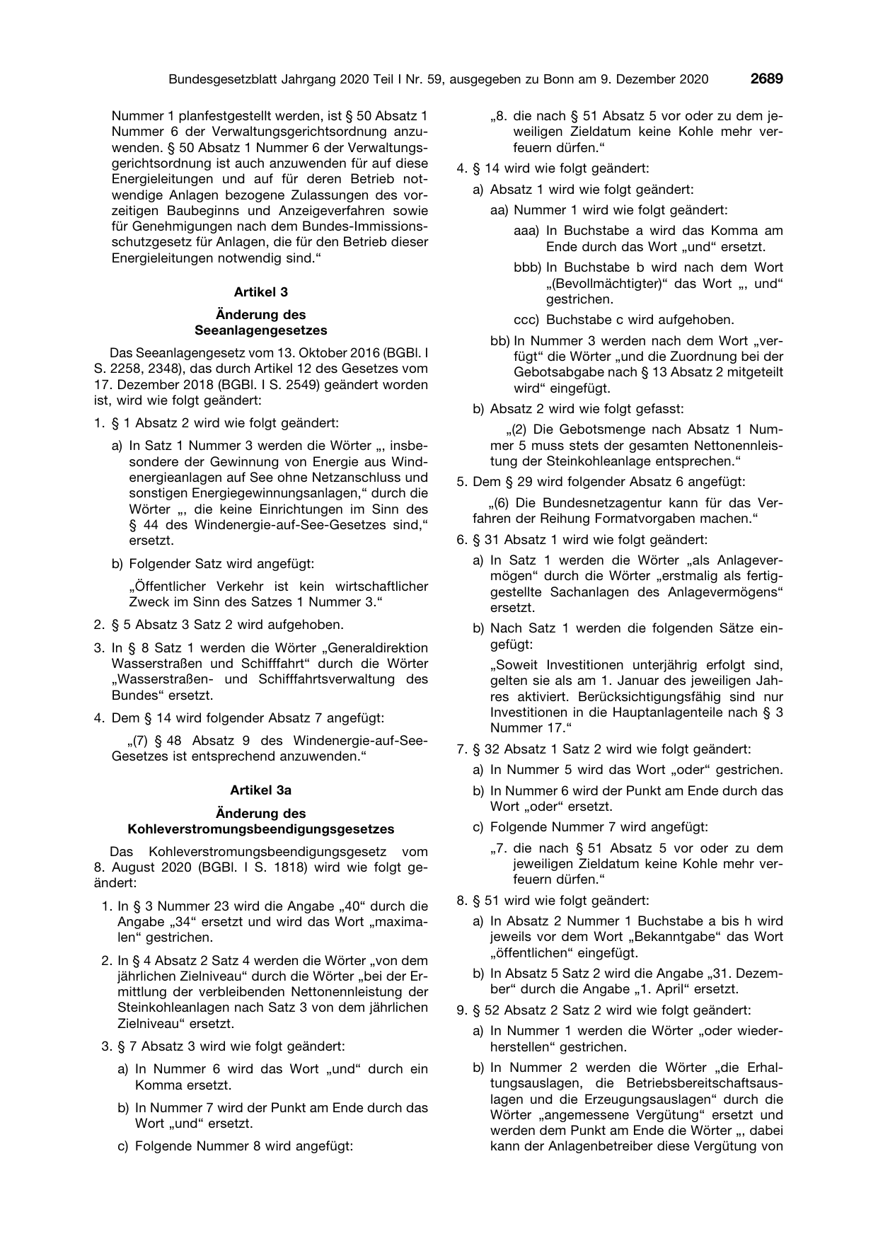 BGBl. 2020, Seite 2689 — Originalseite als Abbildung