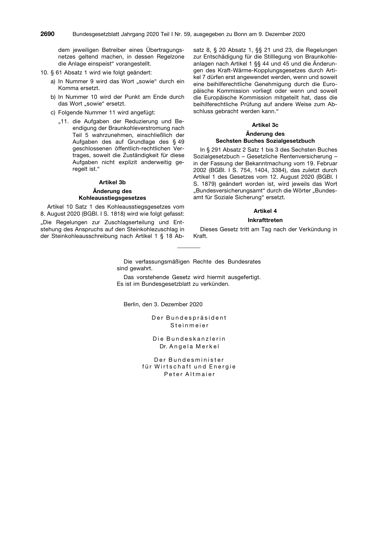 BGBl. 2020, Seite 2690 — Originalseite als Abbildung