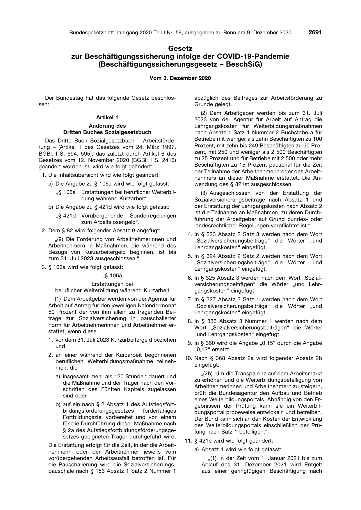 BGBl. 2020, Seite 2691 — Originalseite als Abbildung