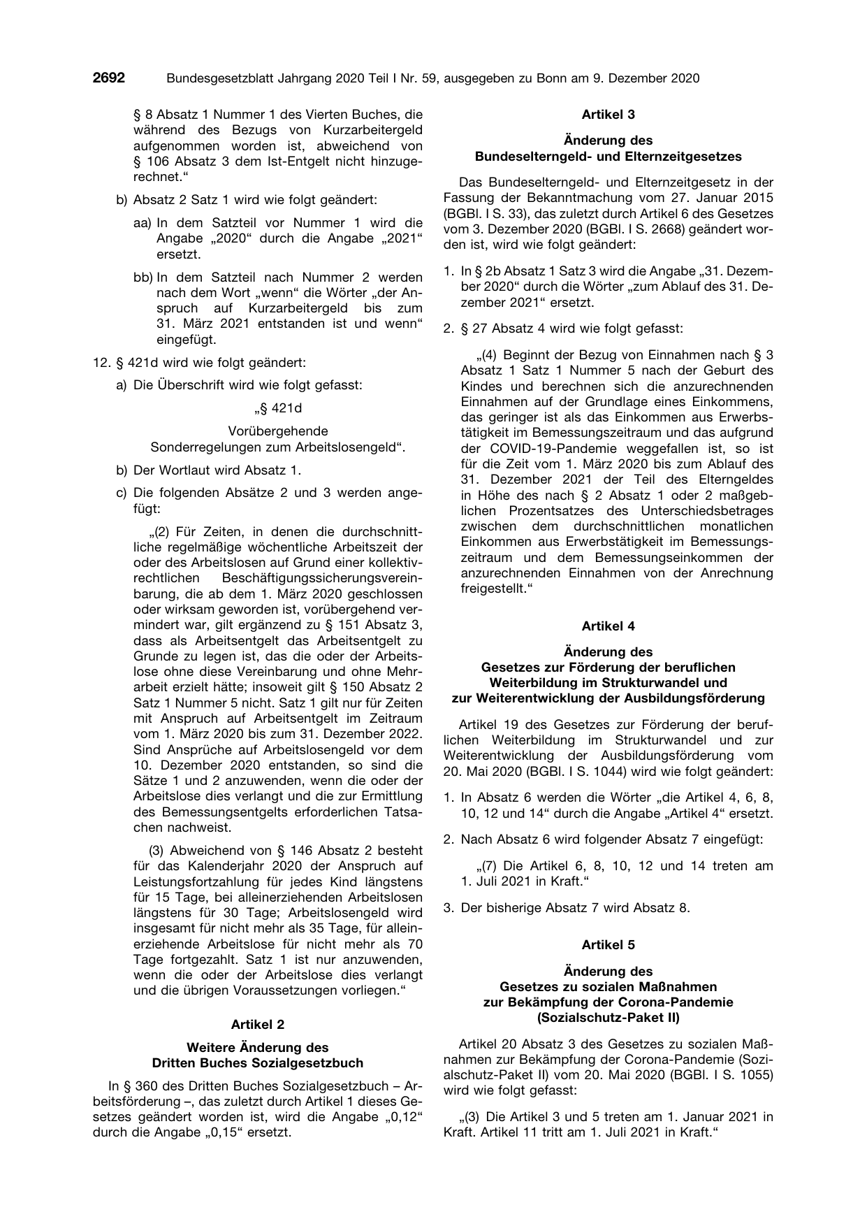 BGBl. 2020, Seite 2692 — Originalseite als Abbildung