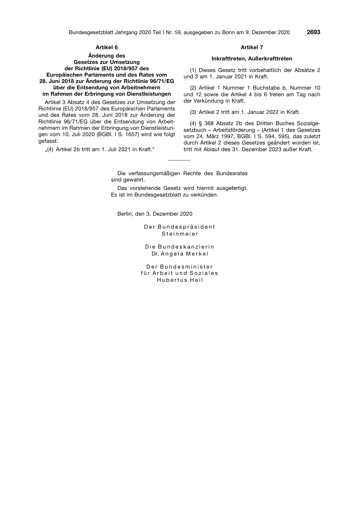 BGBl. 2020, Seite 2693 — Originalseite als Abbildung