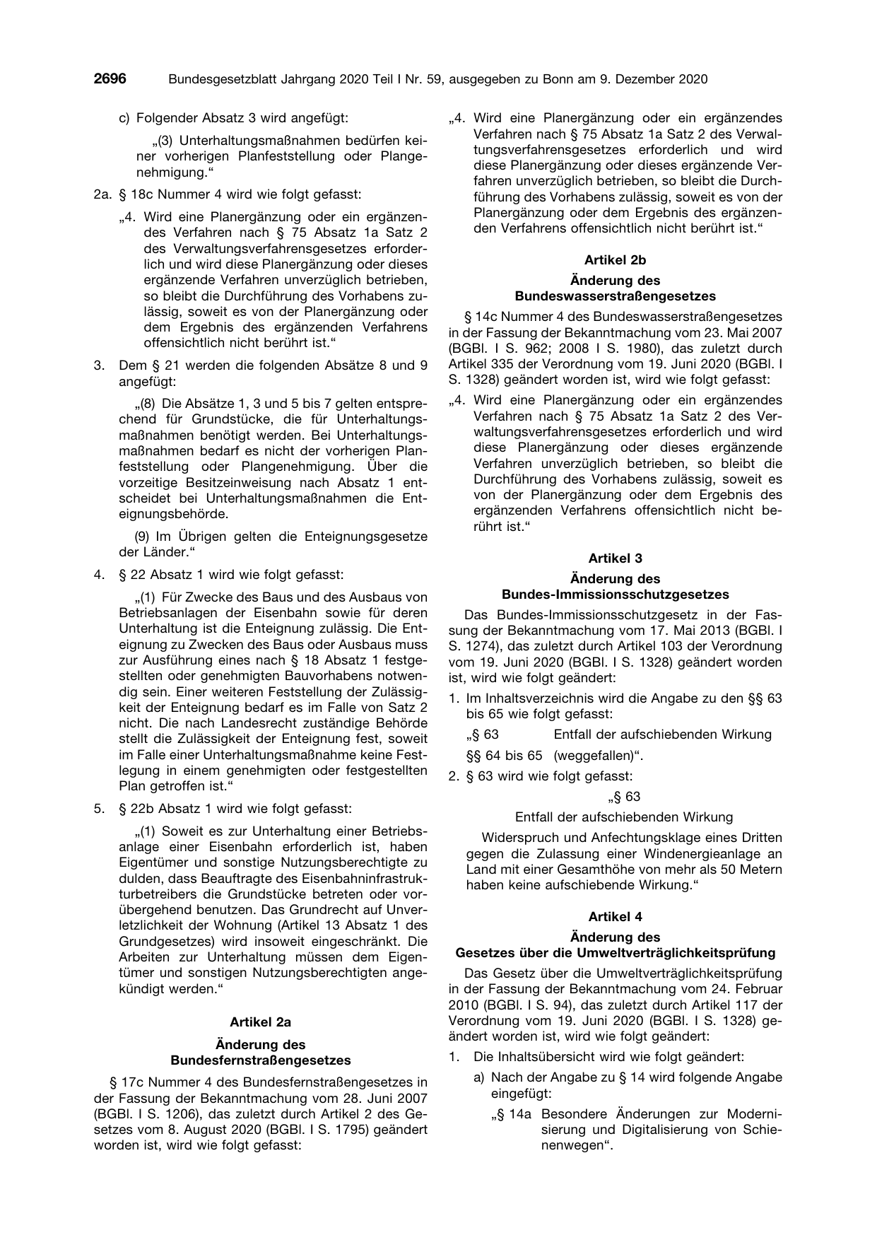 BGBl. 2020, Seite 2696 — Originalseite als Abbildung