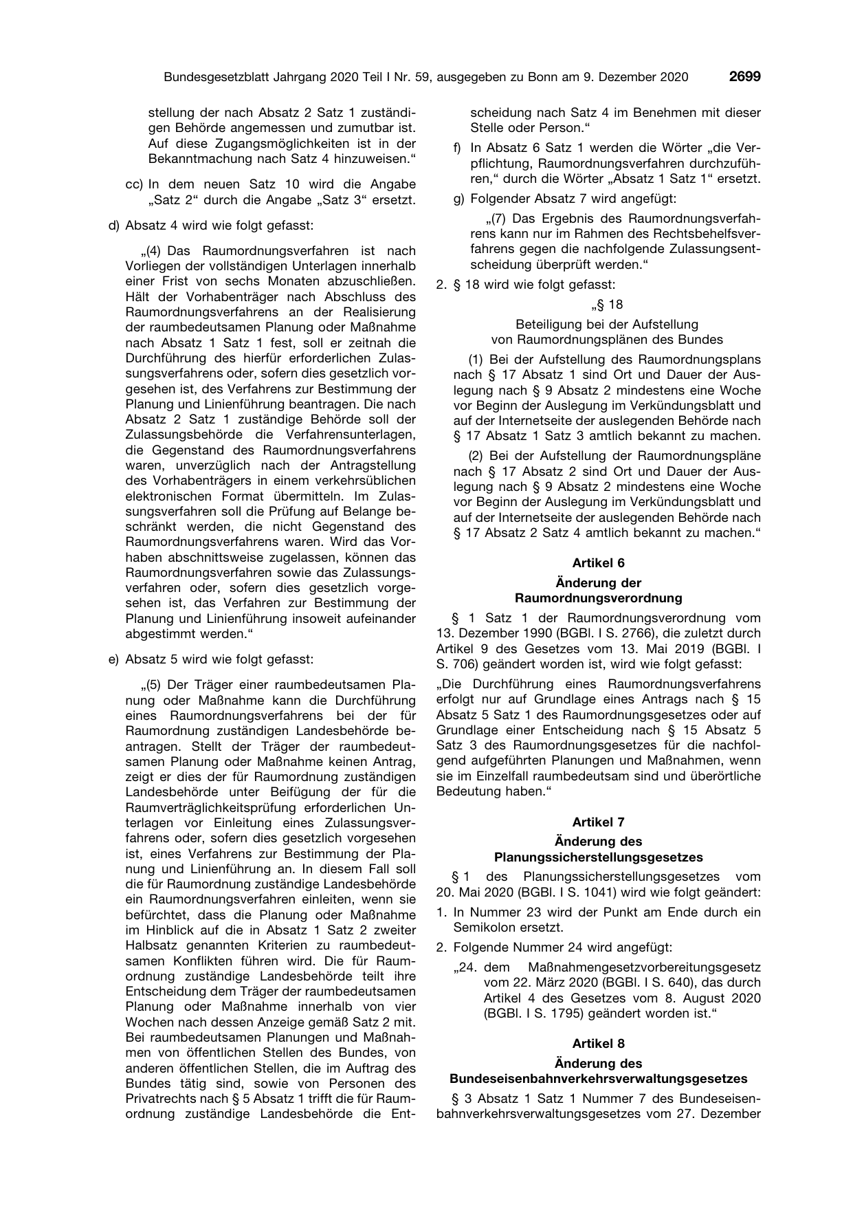 BGBl. 2020, Seite 2699 — Originalseite als Abbildung