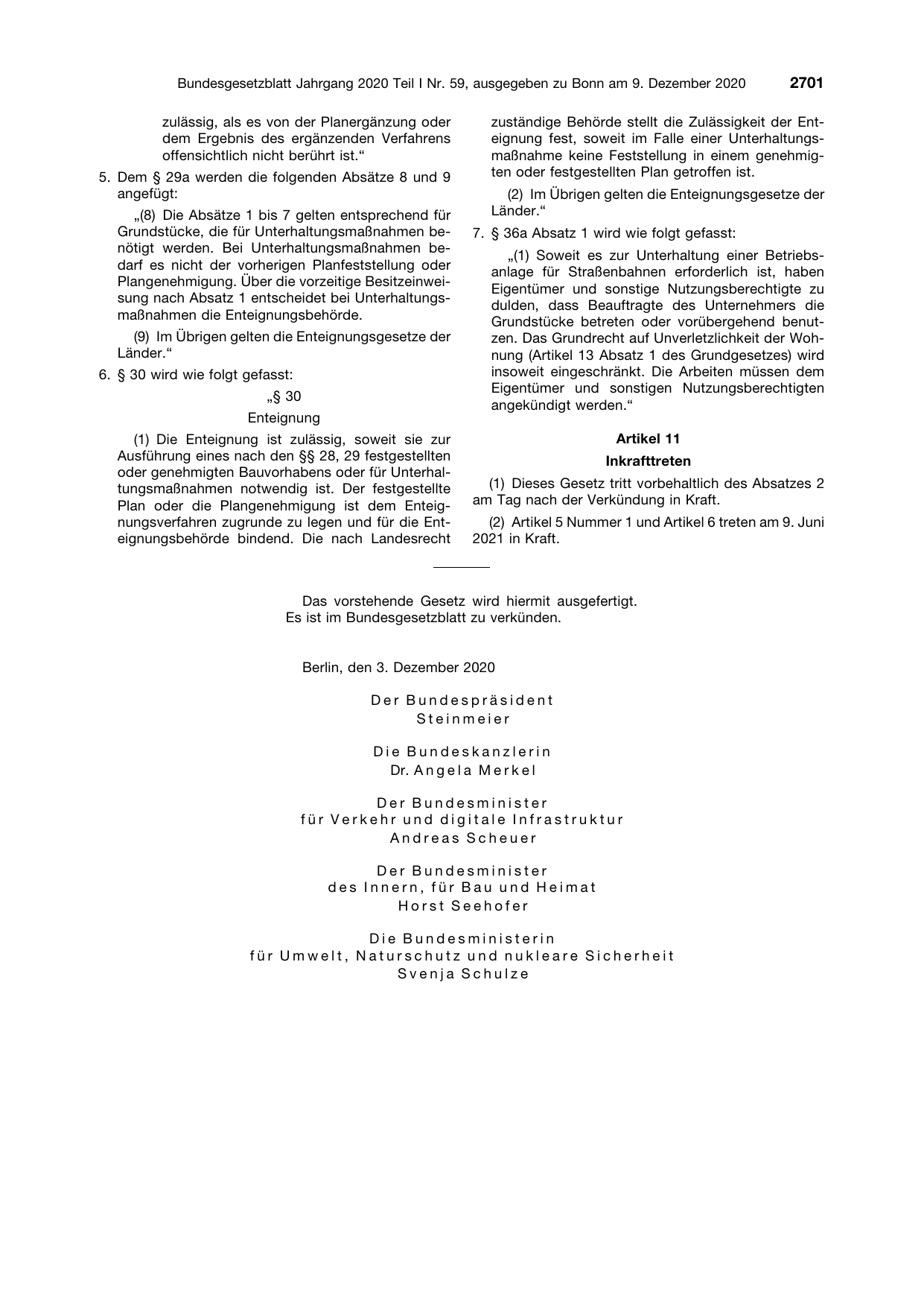 BGBl. 2020, Seite 2701 — Originalseite als Abbildung