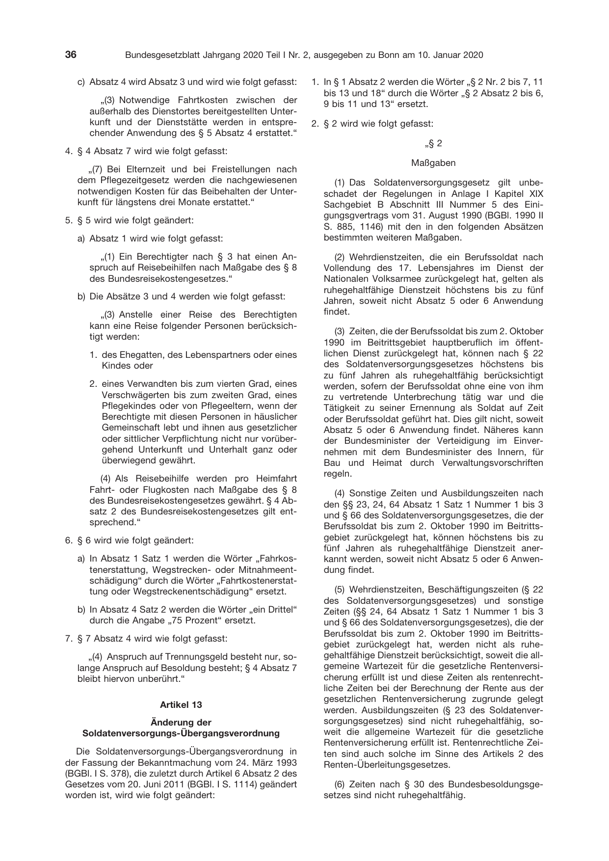 BGBl. 2020, Seite 36 — Originalseite als Abbildung