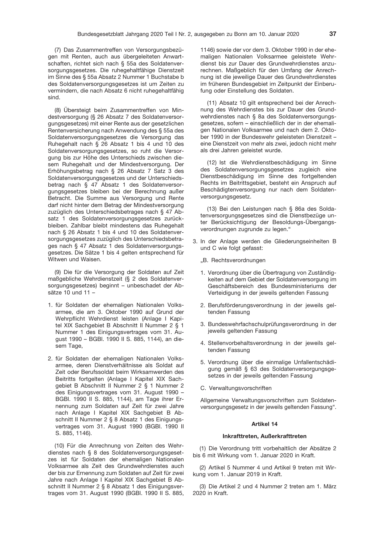 BGBl. 2020, Seite 37 — Originalseite als Abbildung