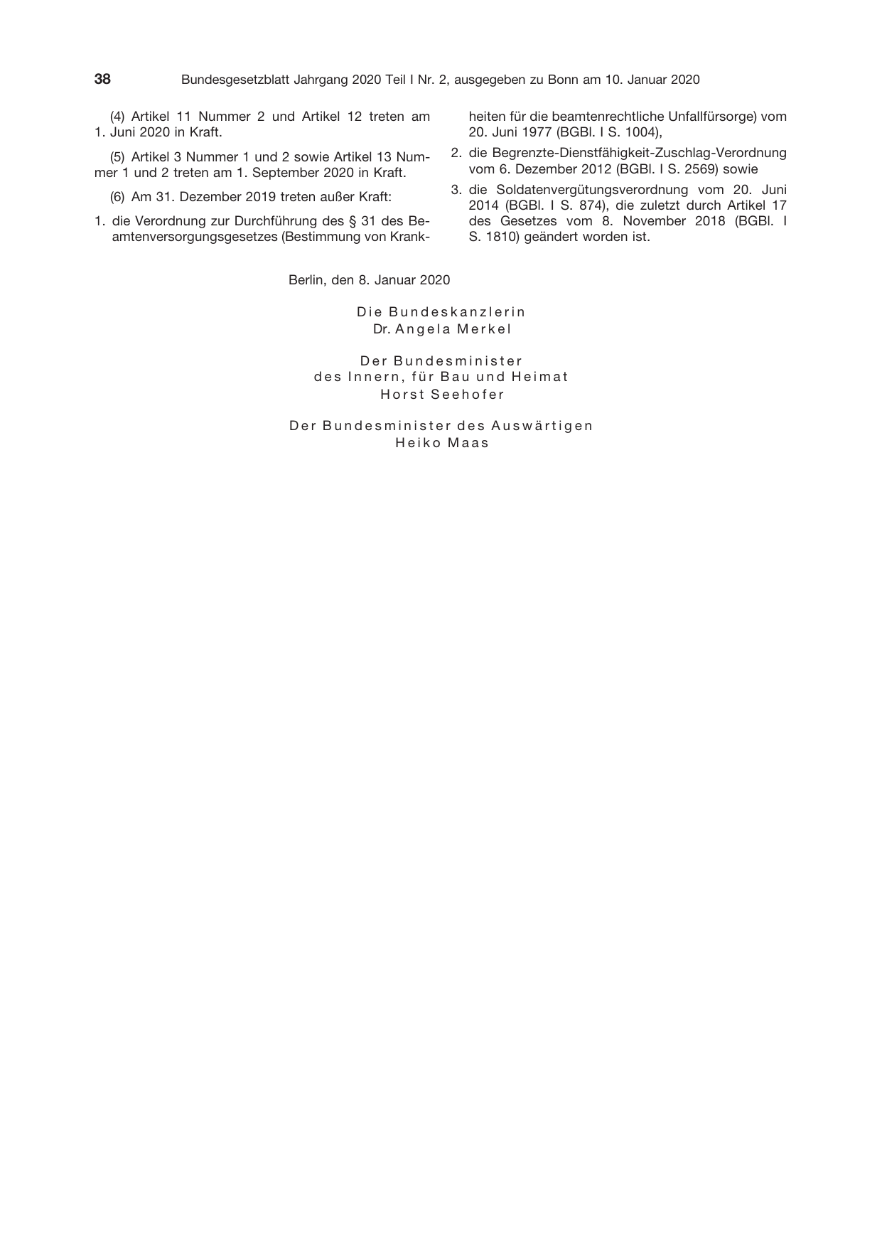 BGBl. 2020, Seite 38 — Originalseite als Abbildung