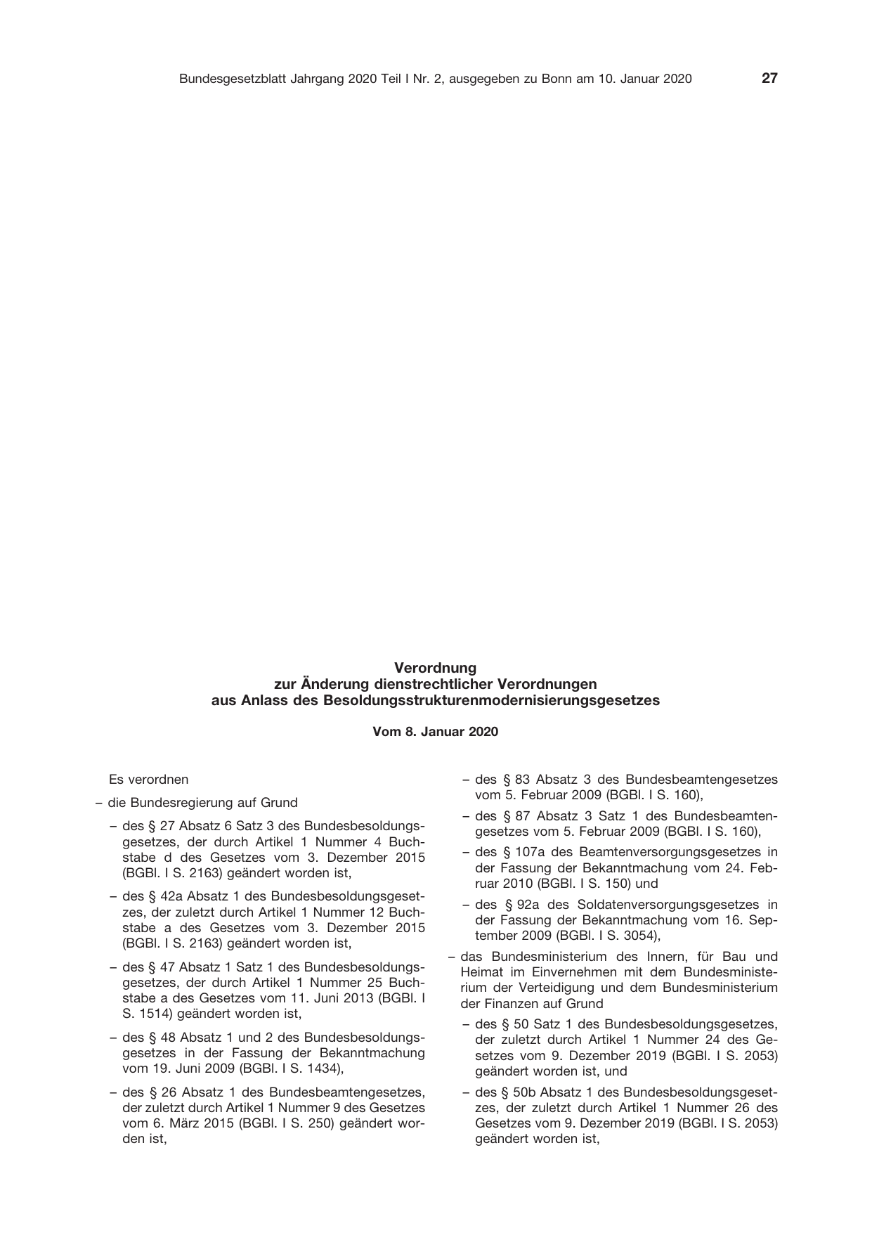 BGBl. 2020, Seite 27 — Originalseite als Abbildung