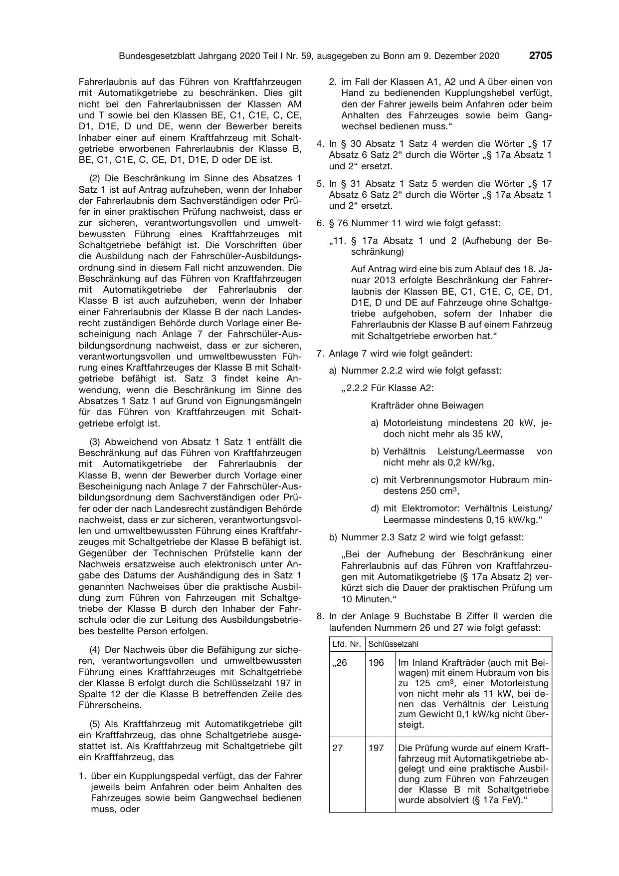 BGBl. 2020, Seite 2705 — Originalseite als Abbildung
