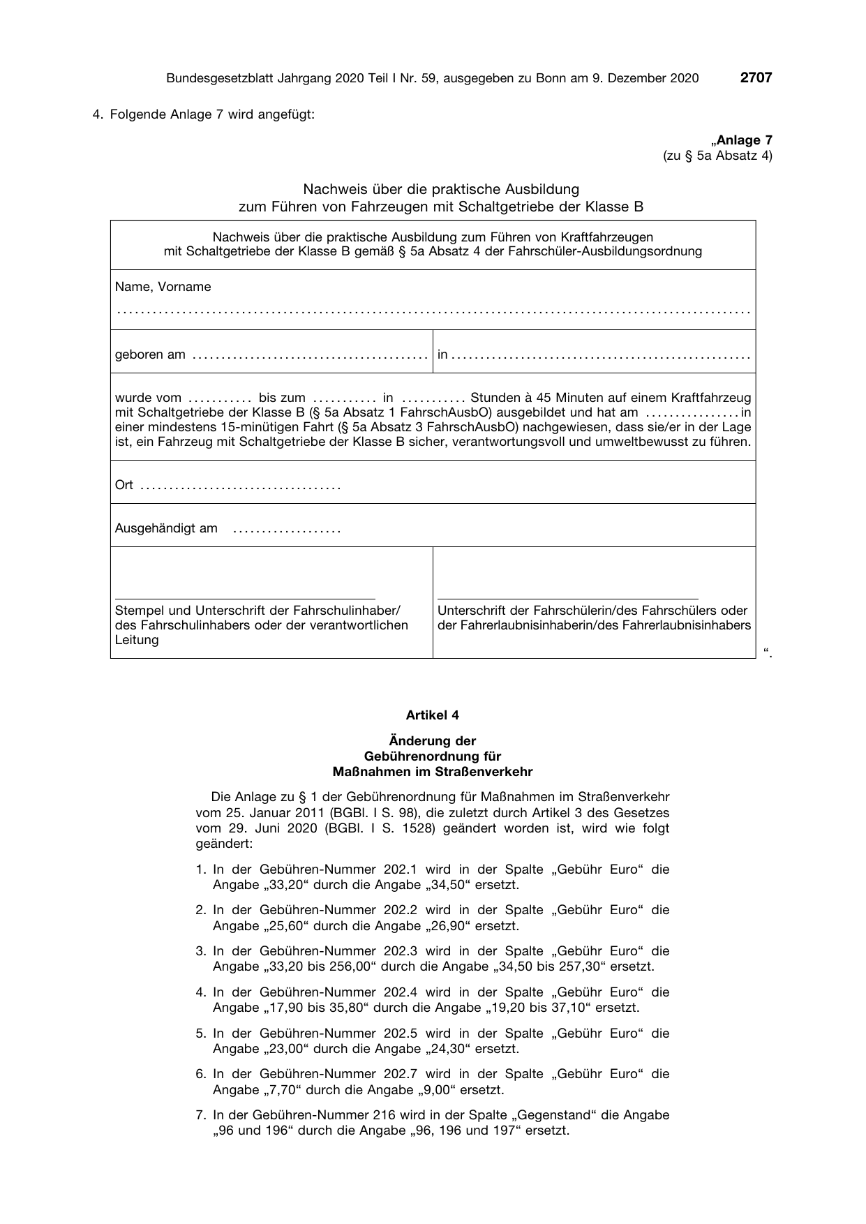 BGBl. 2020, Seite 2707 — Originalseite als Abbildung