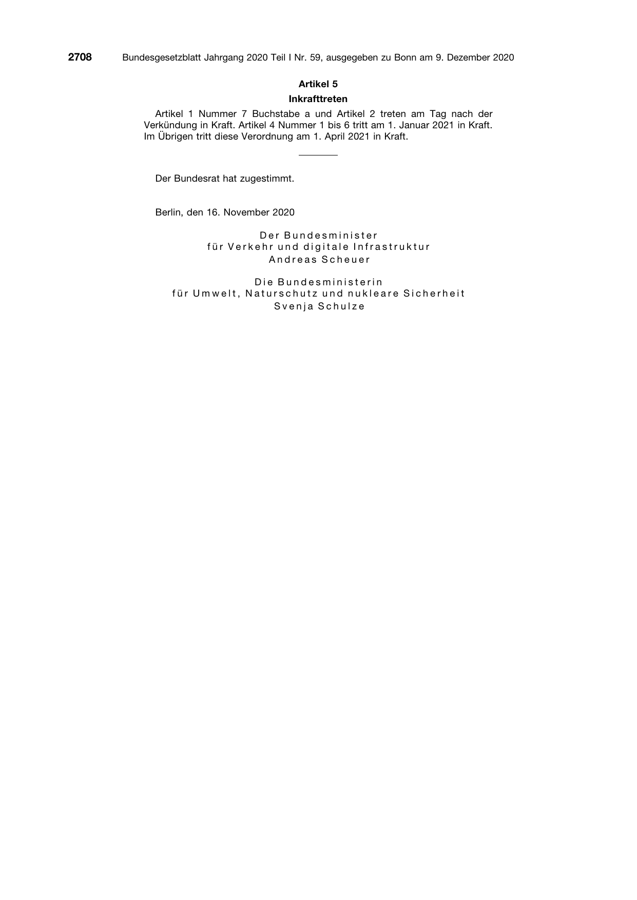 BGBl. 2020, Seite 2708 — Originalseite als Abbildung