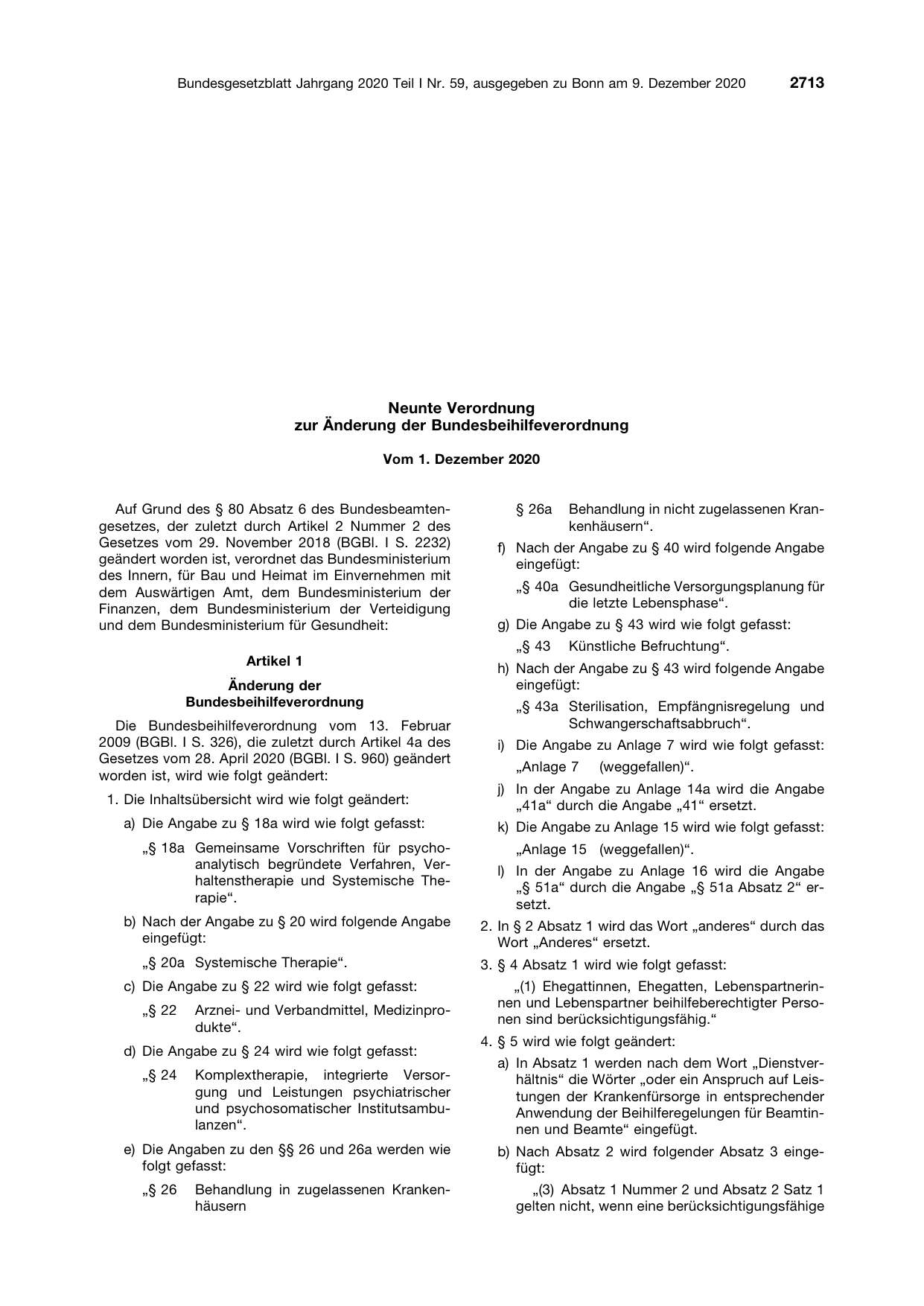 BGBl. 2020, Seite 2713 — Originalseite als Abbildung