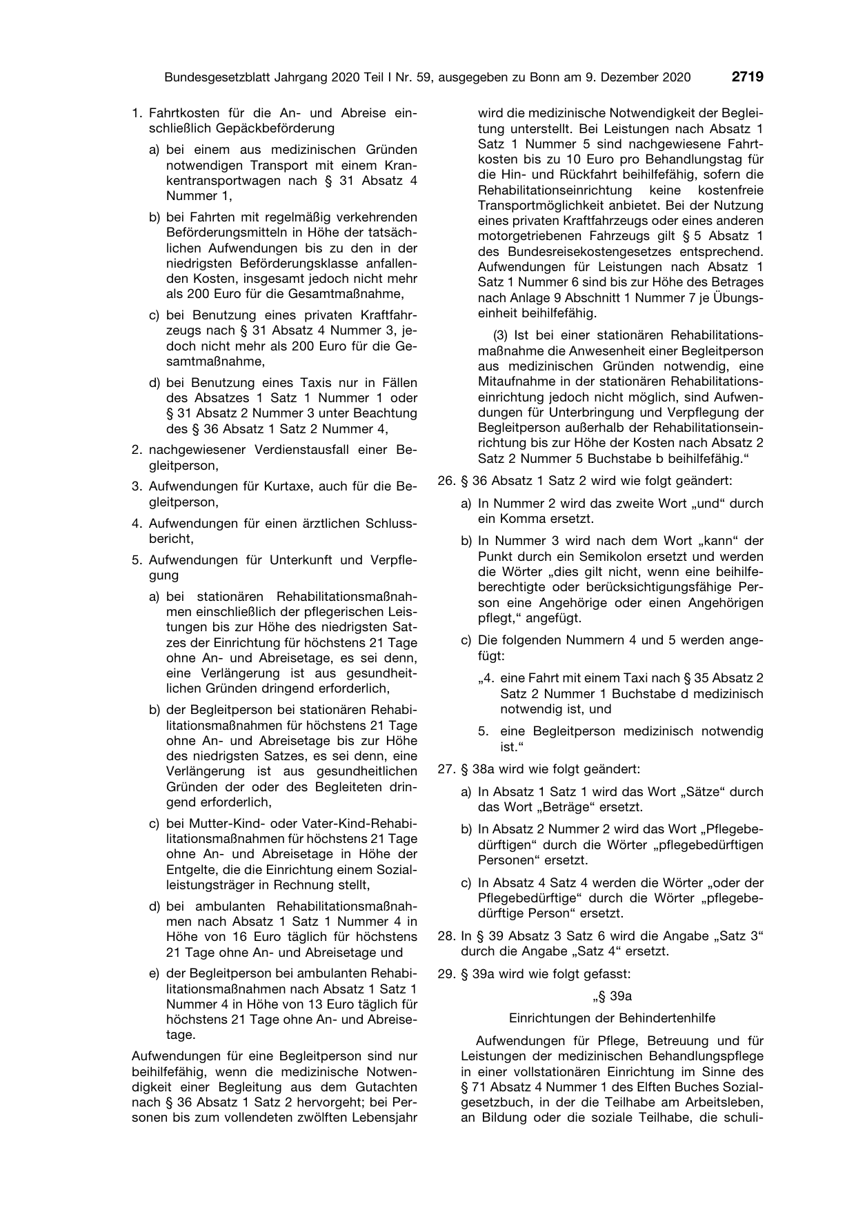 BGBl. 2020, Seite 2719 — Originalseite als Abbildung