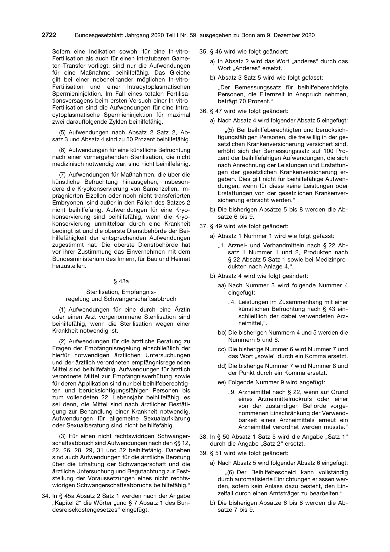 BGBl. 2020, Seite 2722 — Originalseite als Abbildung