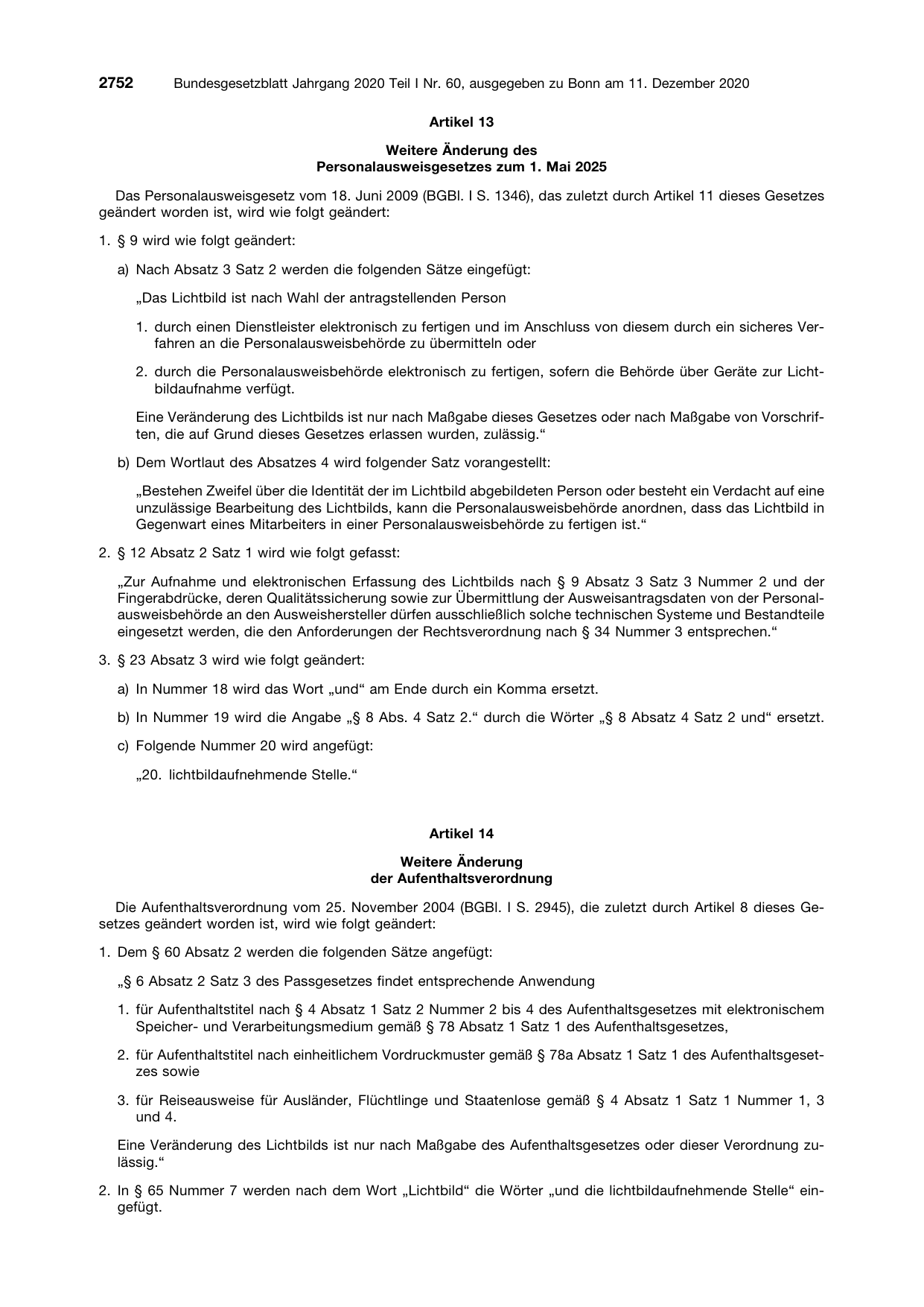 BGBl. 2020, Seite 2752 — Originalseite als Abbildung
