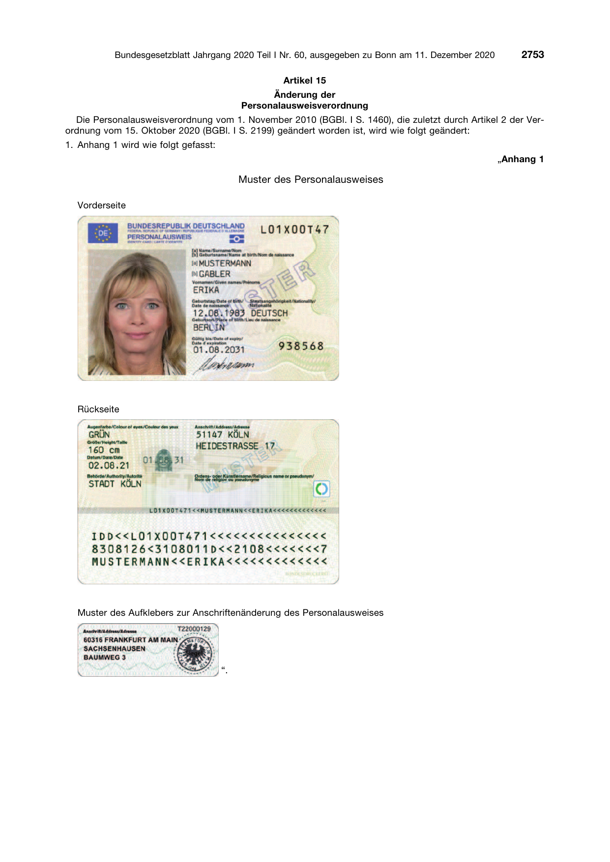 BGBl. 2020, Seite 2753 — Originalseite als Abbildung