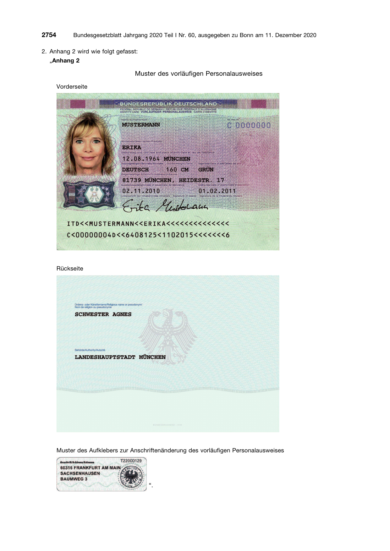 BGBl. 2020, Seite 2754 — Originalseite als Abbildung