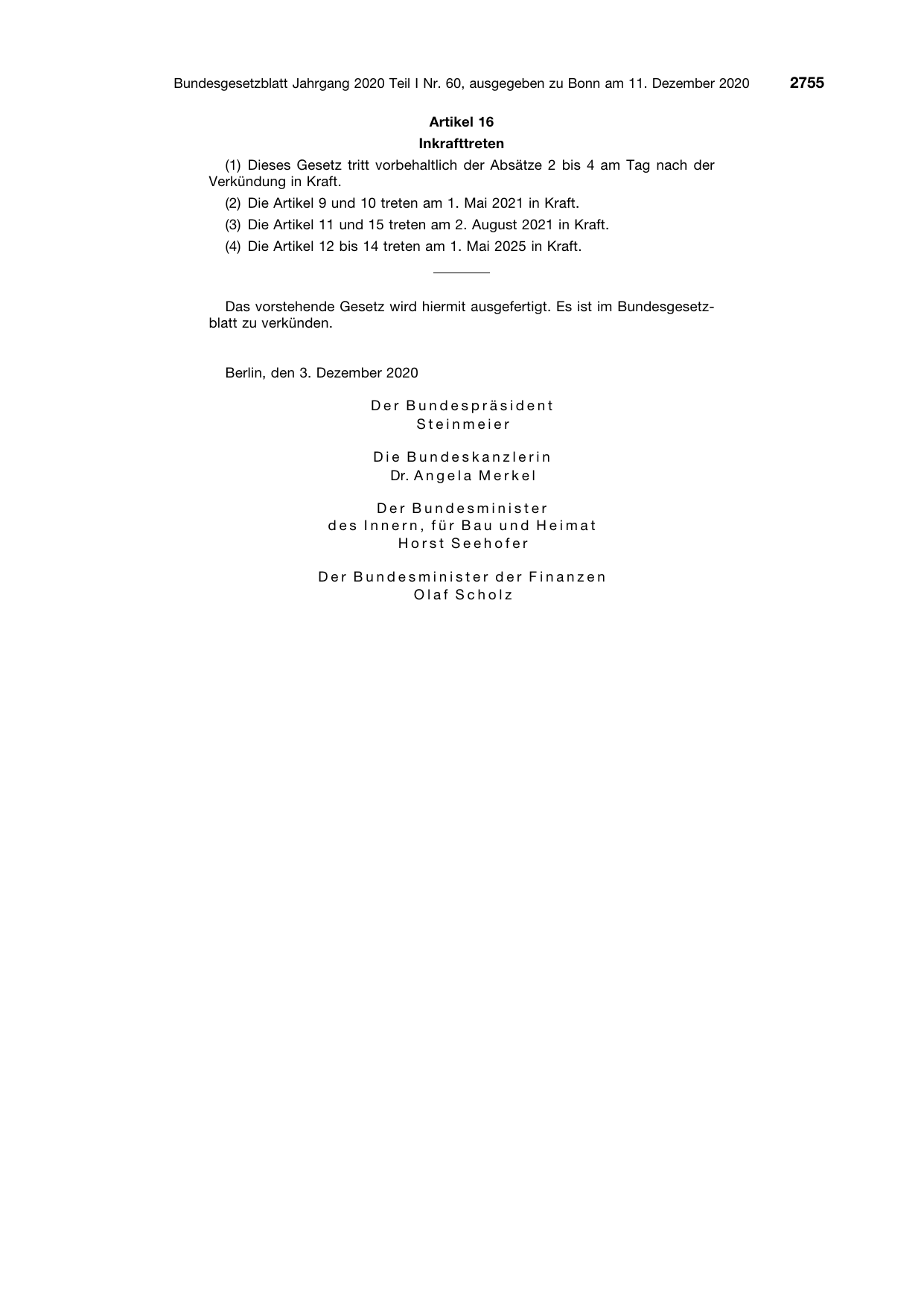 BGBl. 2020, Seite 2755 — Originalseite als Abbildung