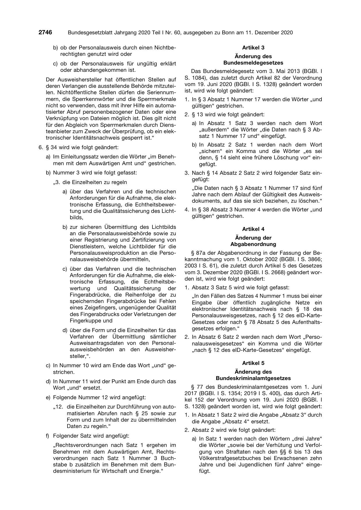 BGBl. 2020, Seite 2746 — Originalseite als Abbildung