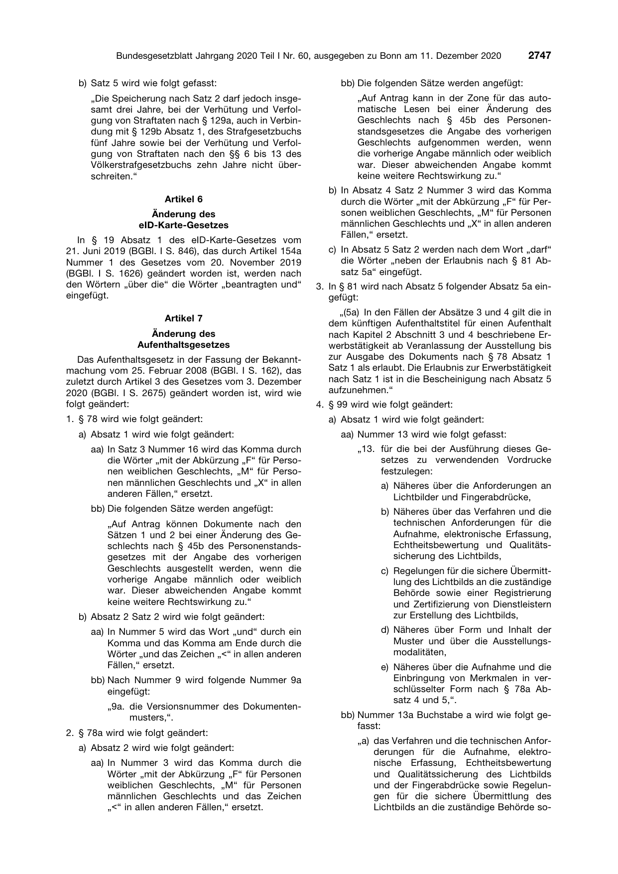 BGBl. 2020, Seite 2747 — Originalseite als Abbildung
