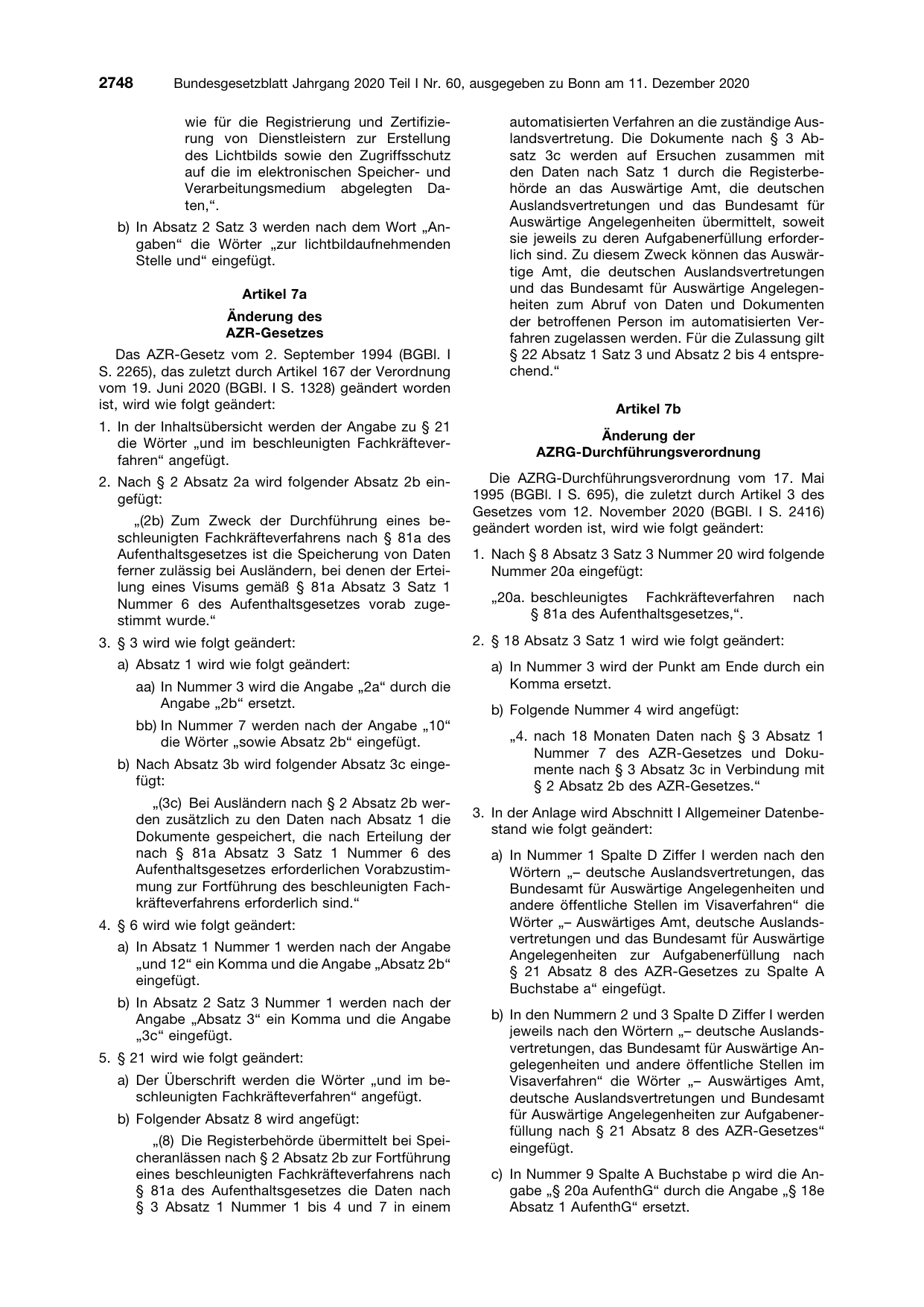 BGBl. 2020, Seite 2748 — Originalseite als Abbildung