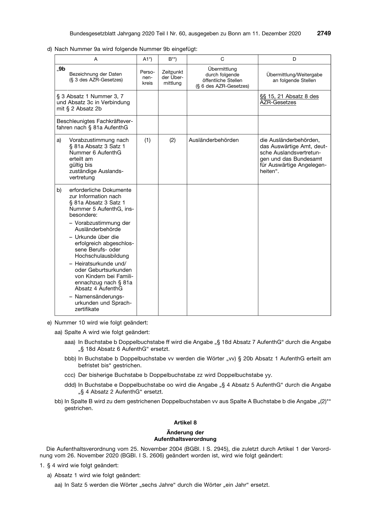 BGBl. 2020, Seite 2749 — Originalseite als Abbildung