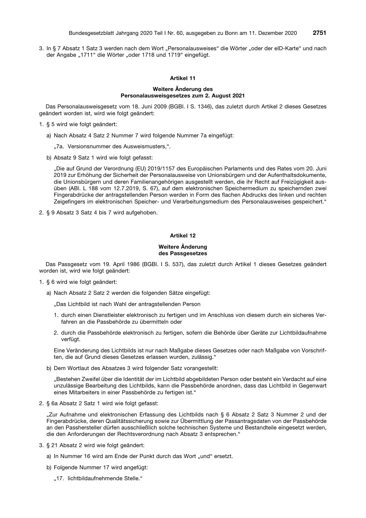 BGBl. 2020, Seite 2751 — Originalseite als Abbildung