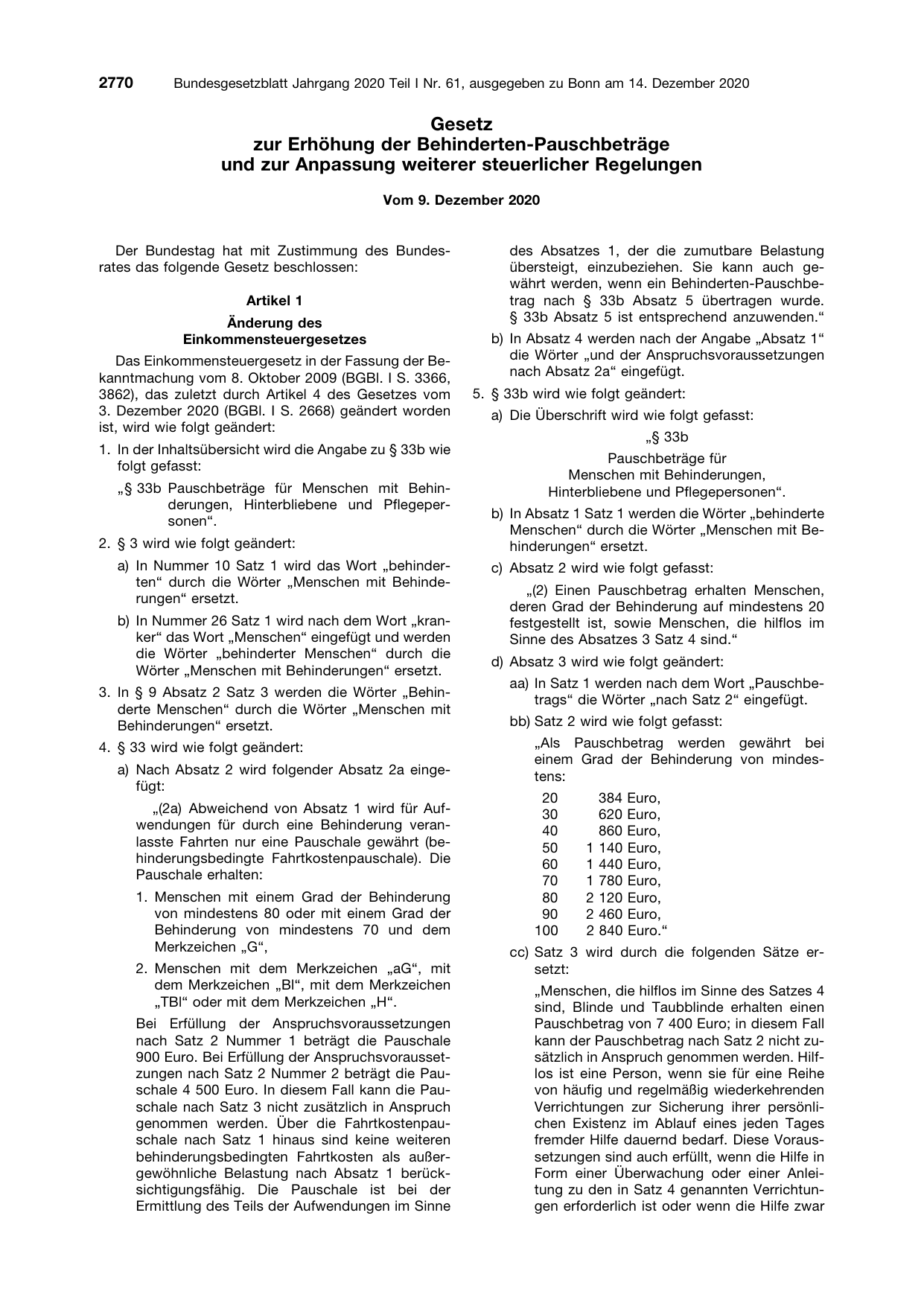 BGBl. 2020, Seite 2770 — Originalseite als Abbildung