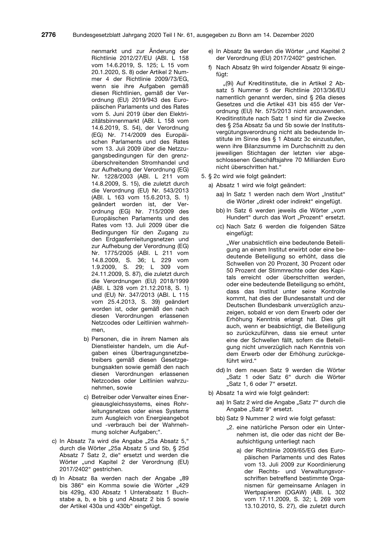 BGBl. 2020, Seite 2776 — Originalseite als Abbildung