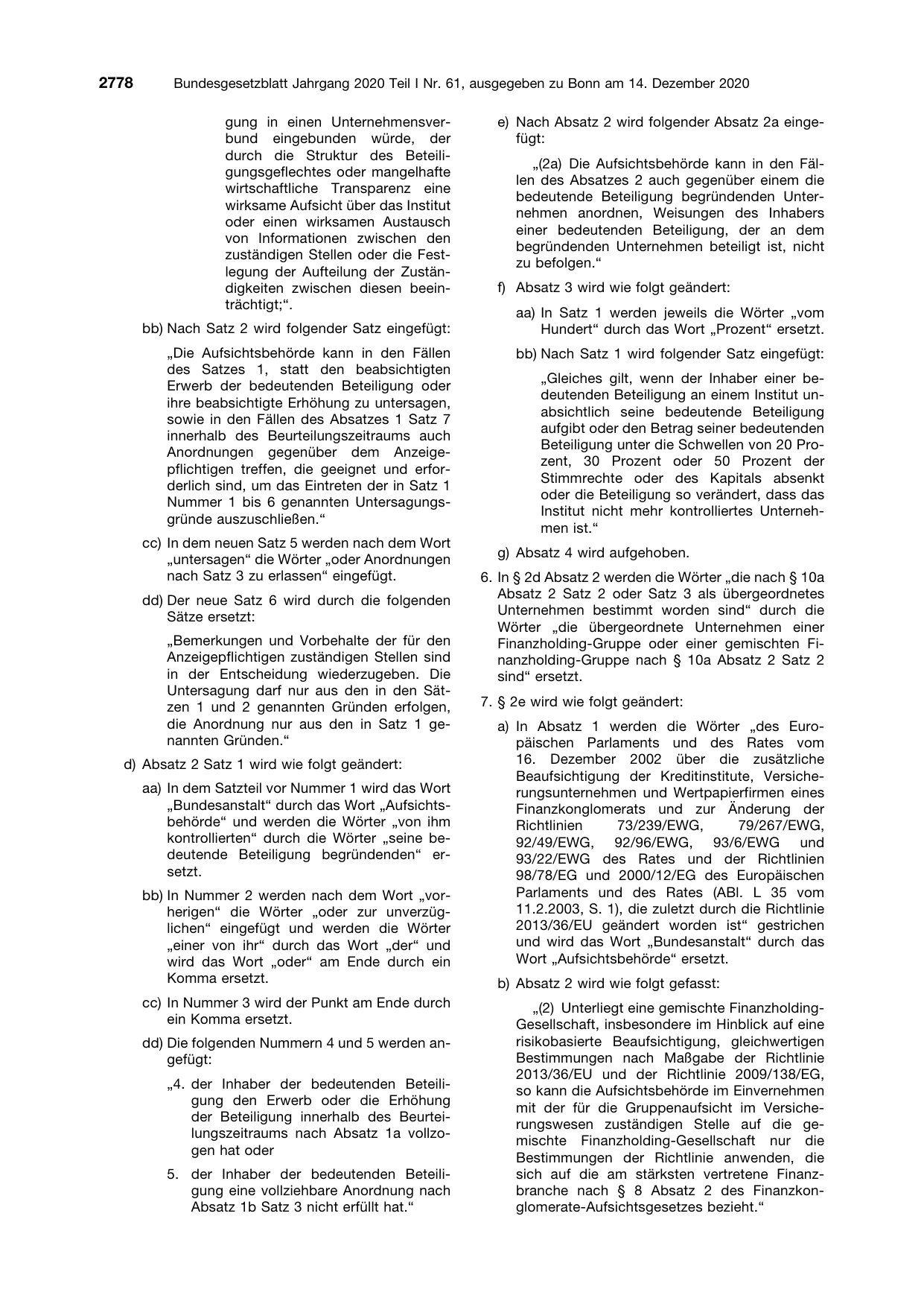 BGBl. 2020, Seite 2778 — Originalseite als Abbildung