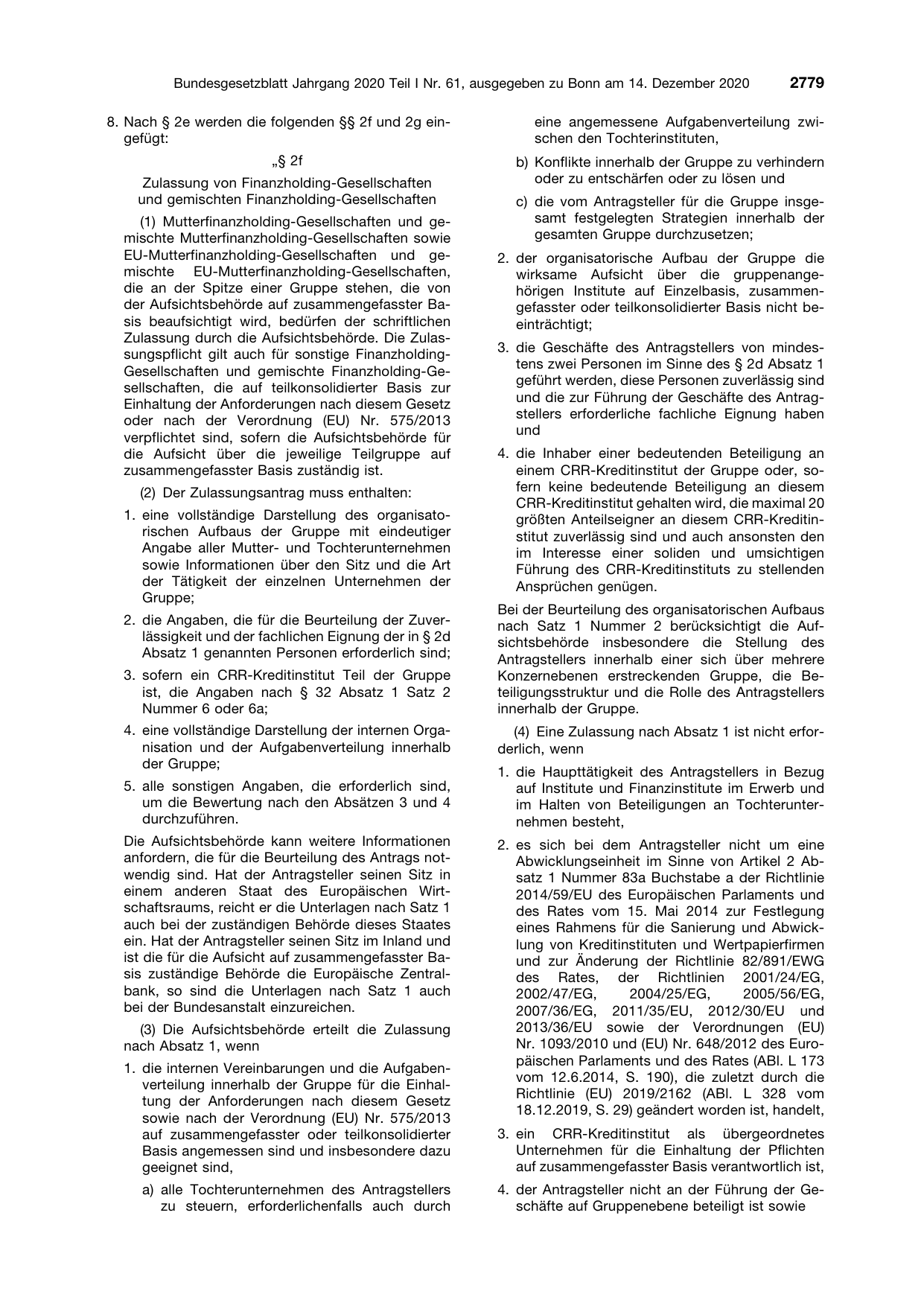 BGBl. 2020, Seite 2779 — Originalseite als Abbildung