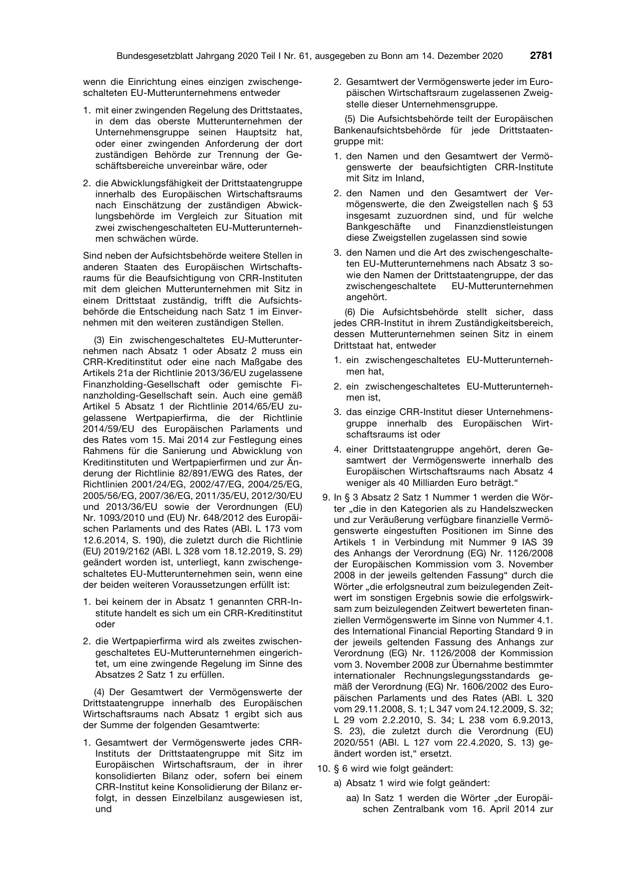 BGBl. 2020, Seite 2781 — Originalseite als Abbildung