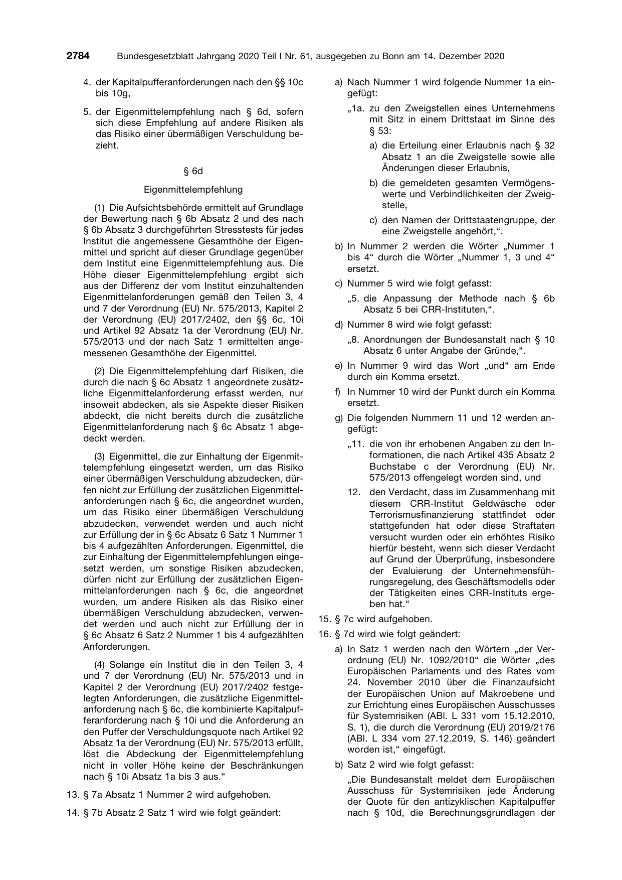 BGBl. 2020, Seite 2784 — Originalseite als Abbildung