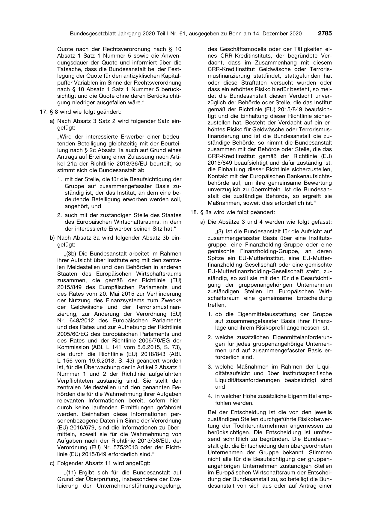 BGBl. 2020, Seite 2785 — Originalseite als Abbildung