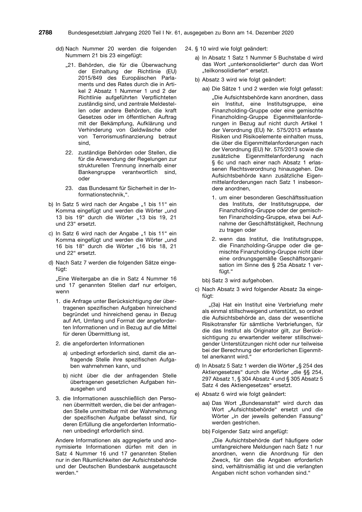 BGBl. 2020, Seite 2788 — Originalseite als Abbildung