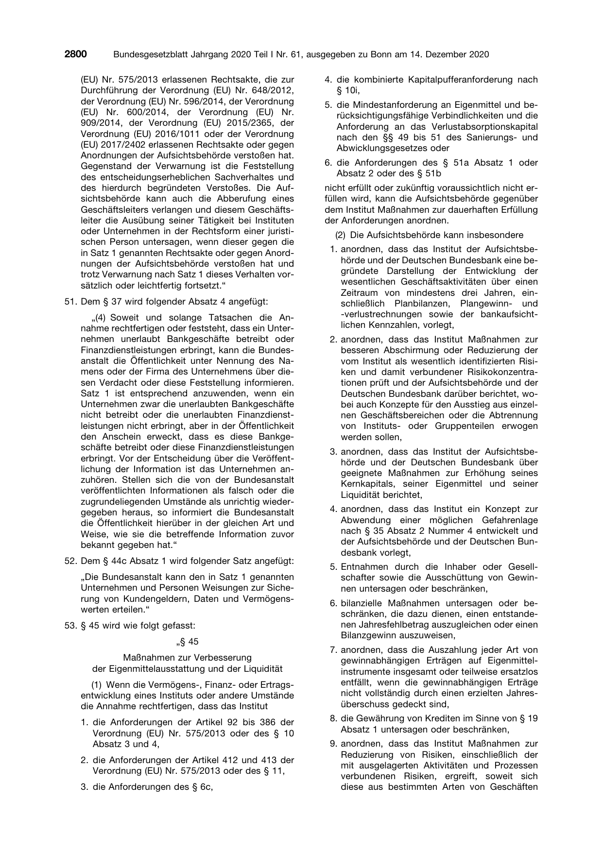 BGBl. 2020, Seite 2800 — Originalseite als Abbildung