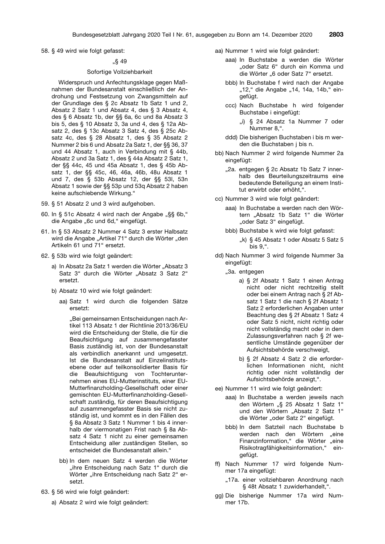 BGBl. 2020, Seite 2803 — Originalseite als Abbildung