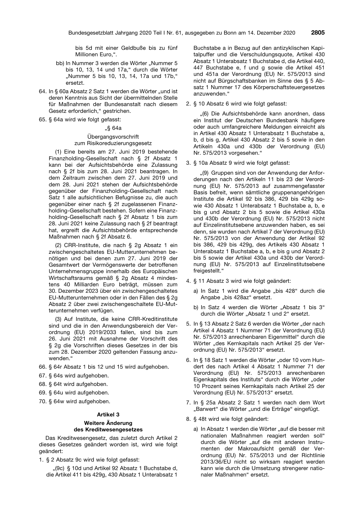 BGBl. 2020, Seite 2805 — Originalseite als Abbildung