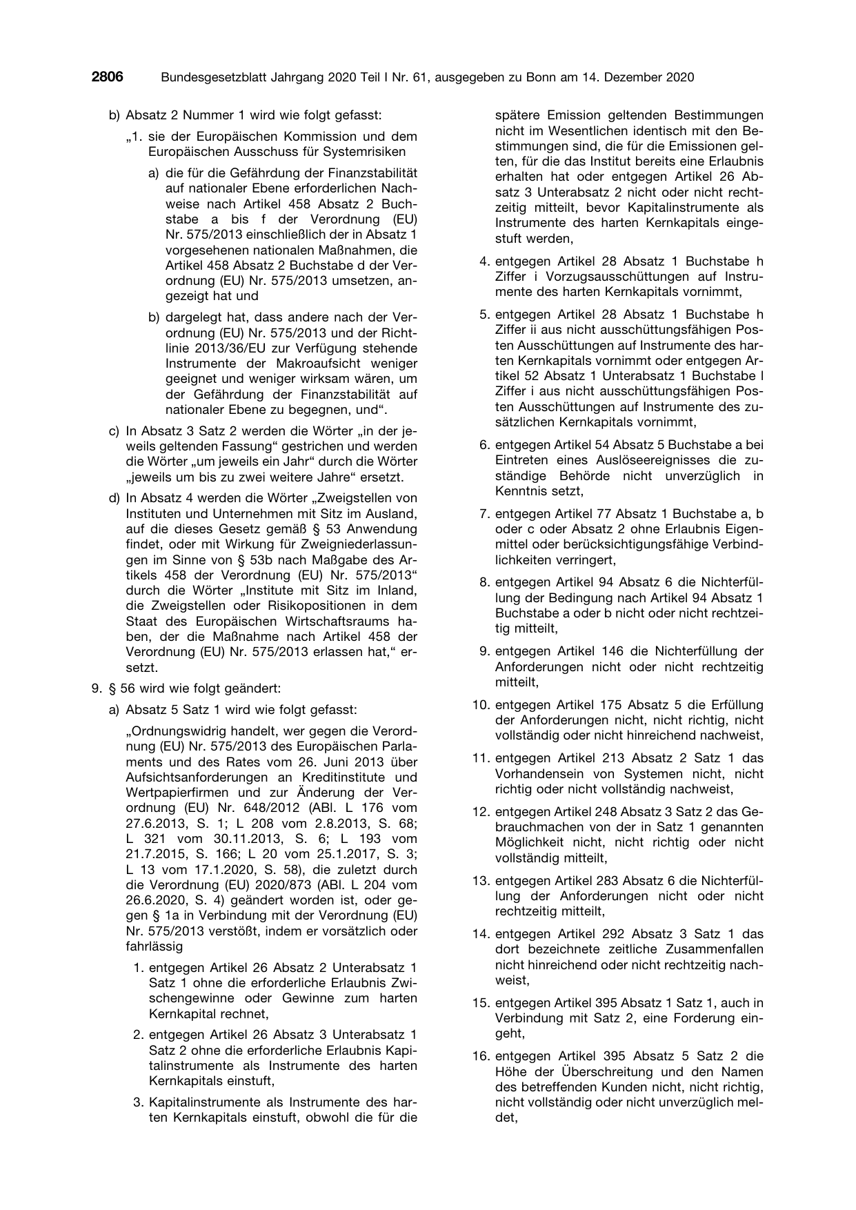 BGBl. 2020, Seite 2806 — Originalseite als Abbildung
