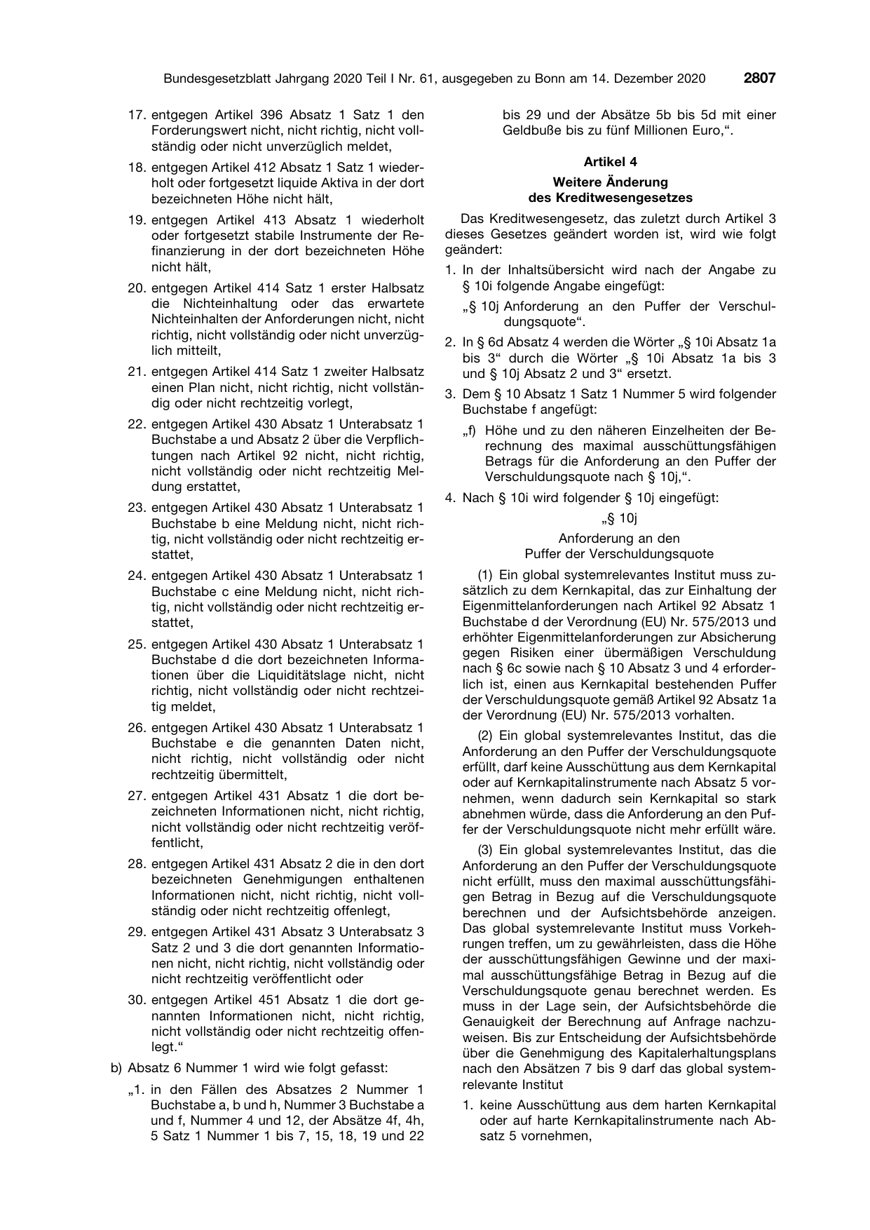 BGBl. 2020, Seite 2807 — Originalseite als Abbildung
