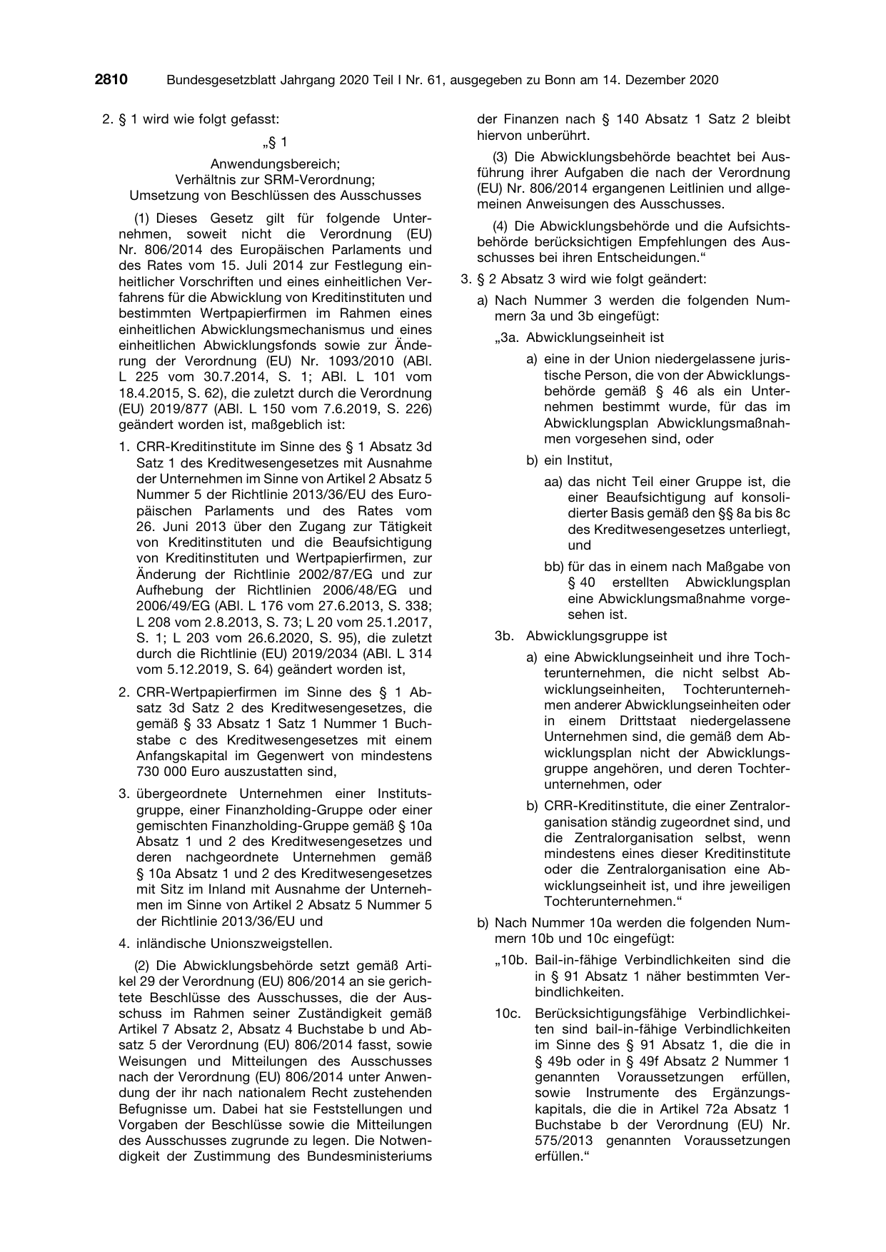 BGBl. 2020, Seite 2810 — Originalseite als Abbildung
