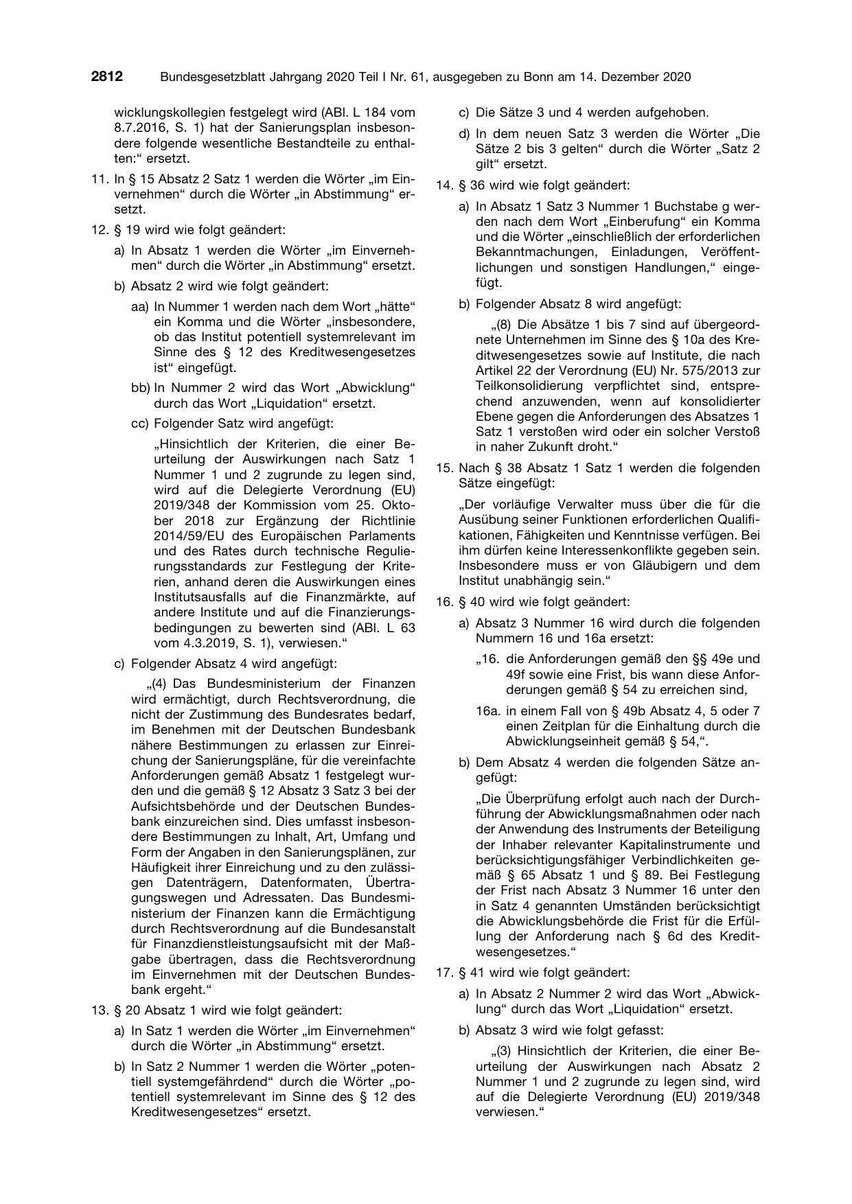 BGBl. 2020, Seite 2812 — Originalseite als Abbildung