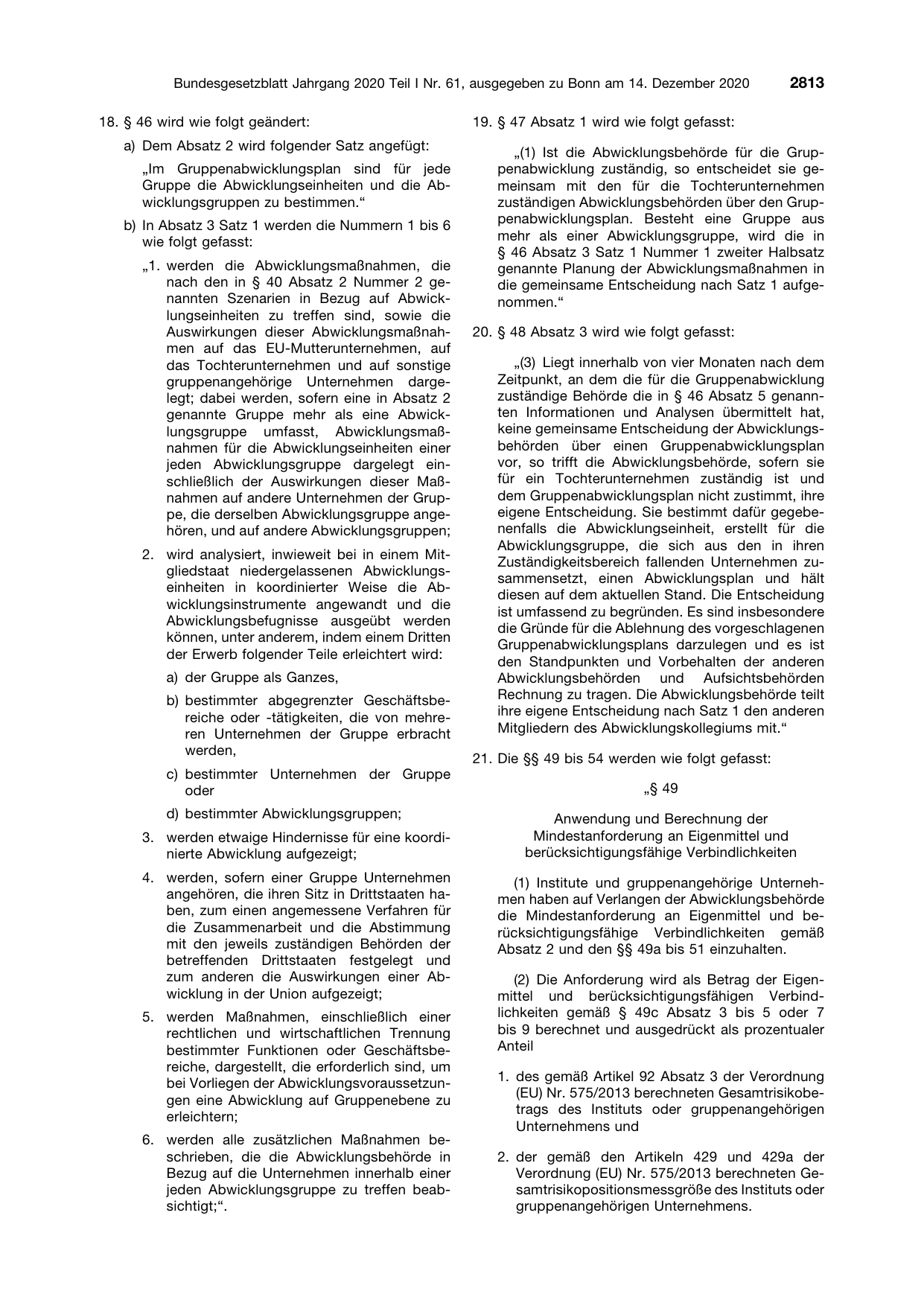 BGBl. 2020, Seite 2813 — Originalseite als Abbildung