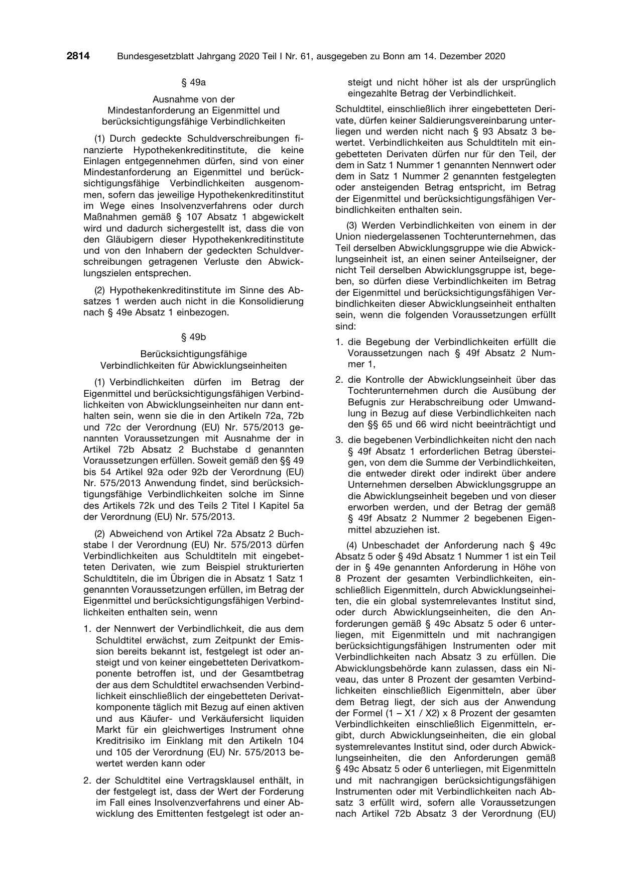 BGBl. 2020, Seite 2814 — Originalseite als Abbildung